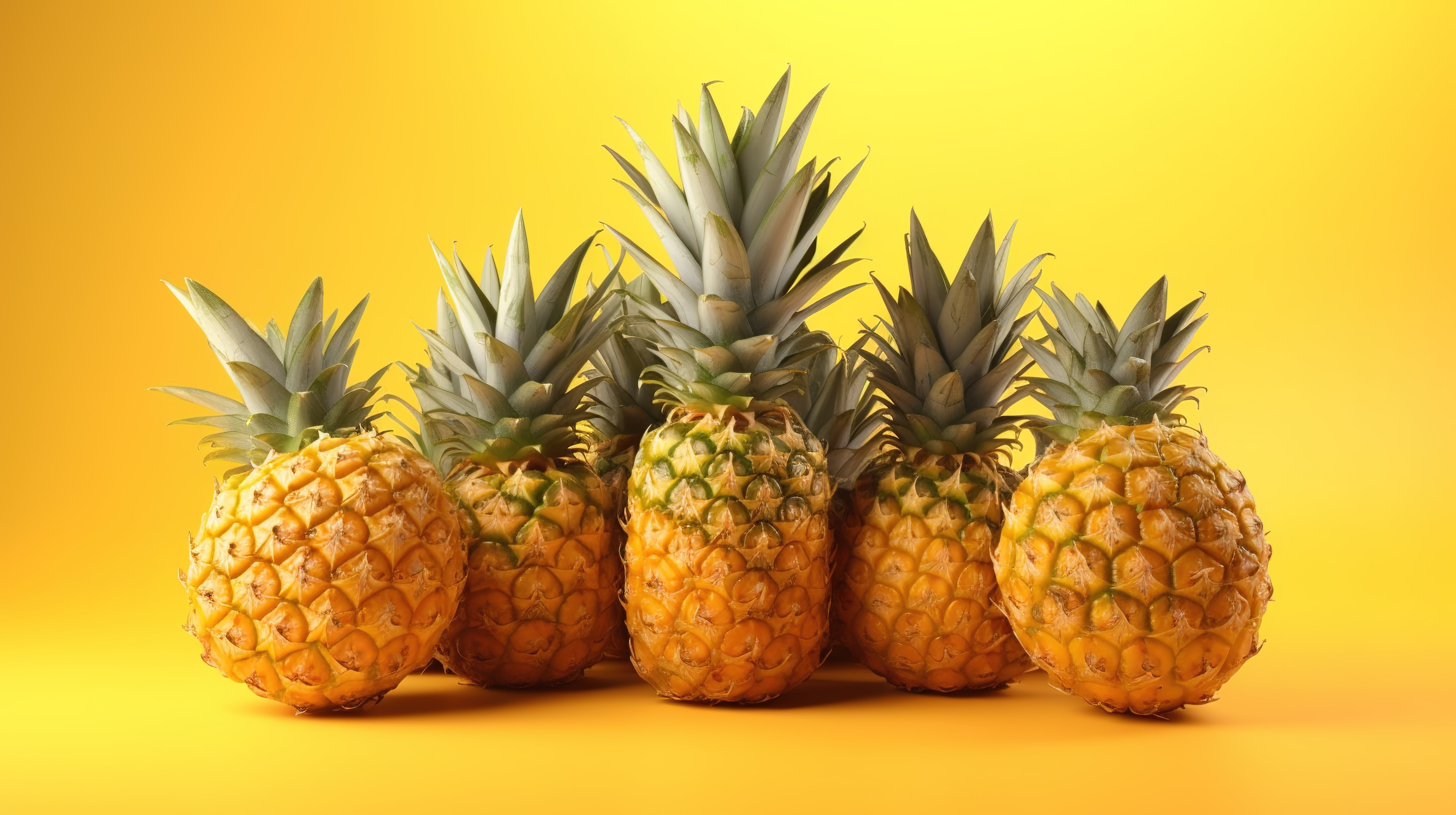 黄色背景装饰着 3D 渲染的营养成熟的热带菠萝，非常适合新鲜健康的生活方式图片