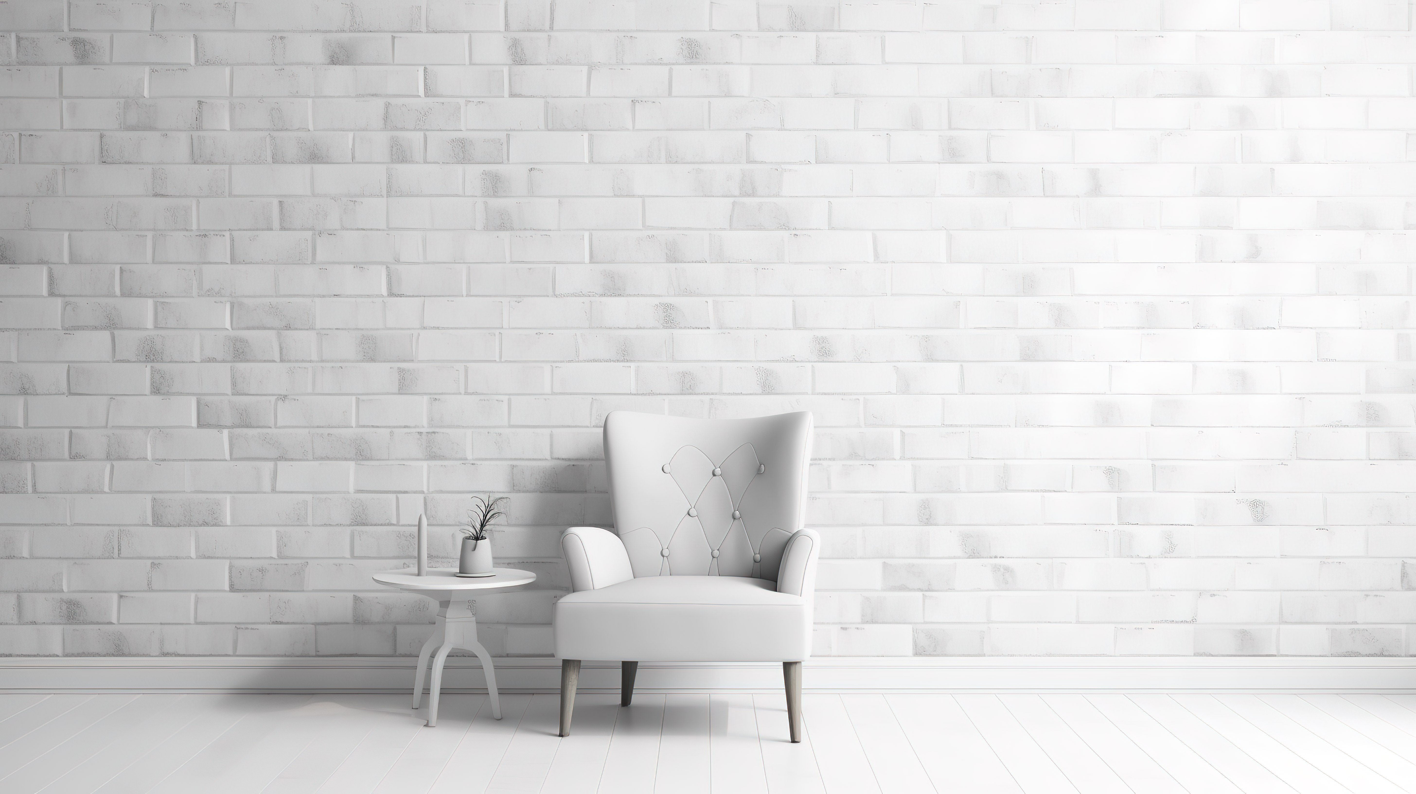 白砖内部的简约椅子 3D 渲染插图图片