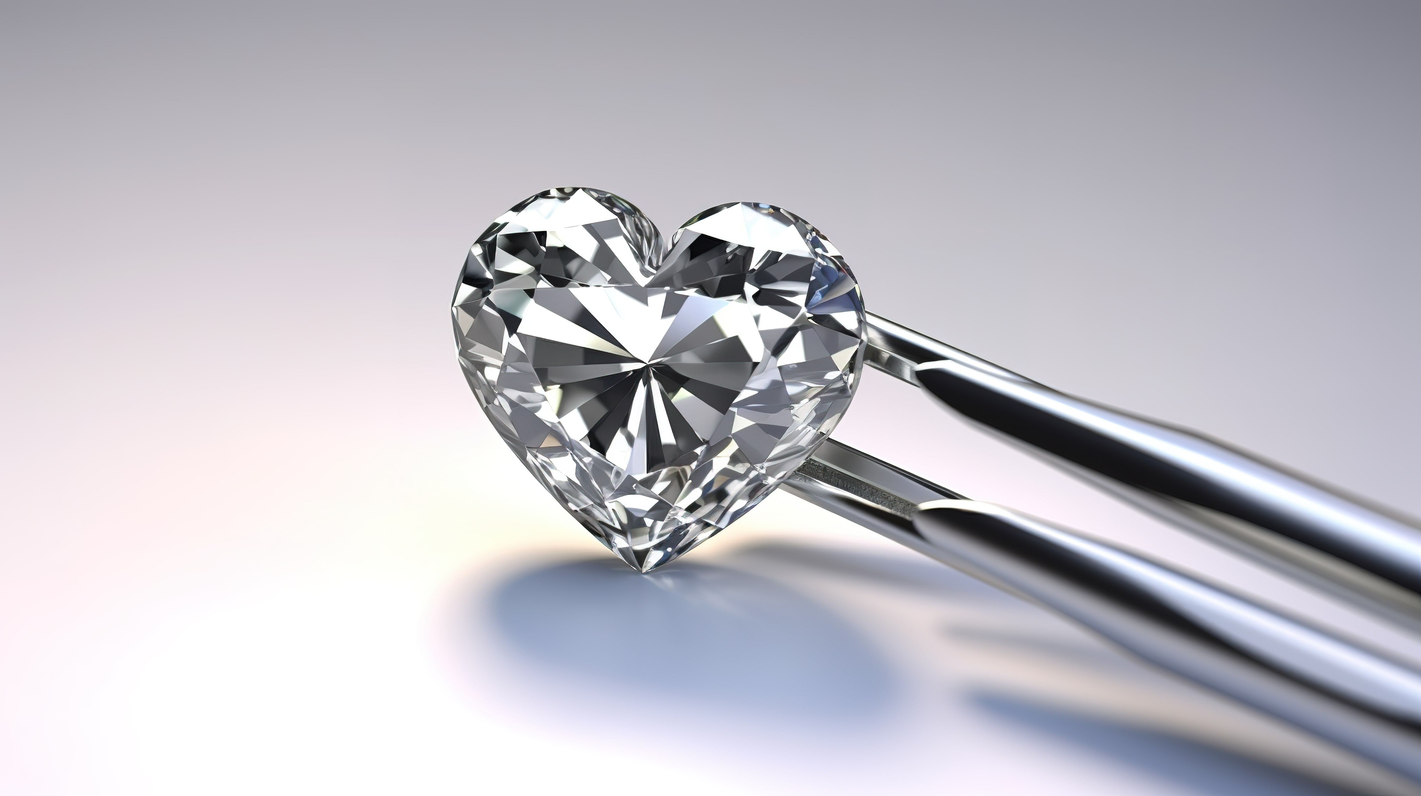 白色背景上的钻石镊子牢固地夹住心形钻石的 3D 渲染图片