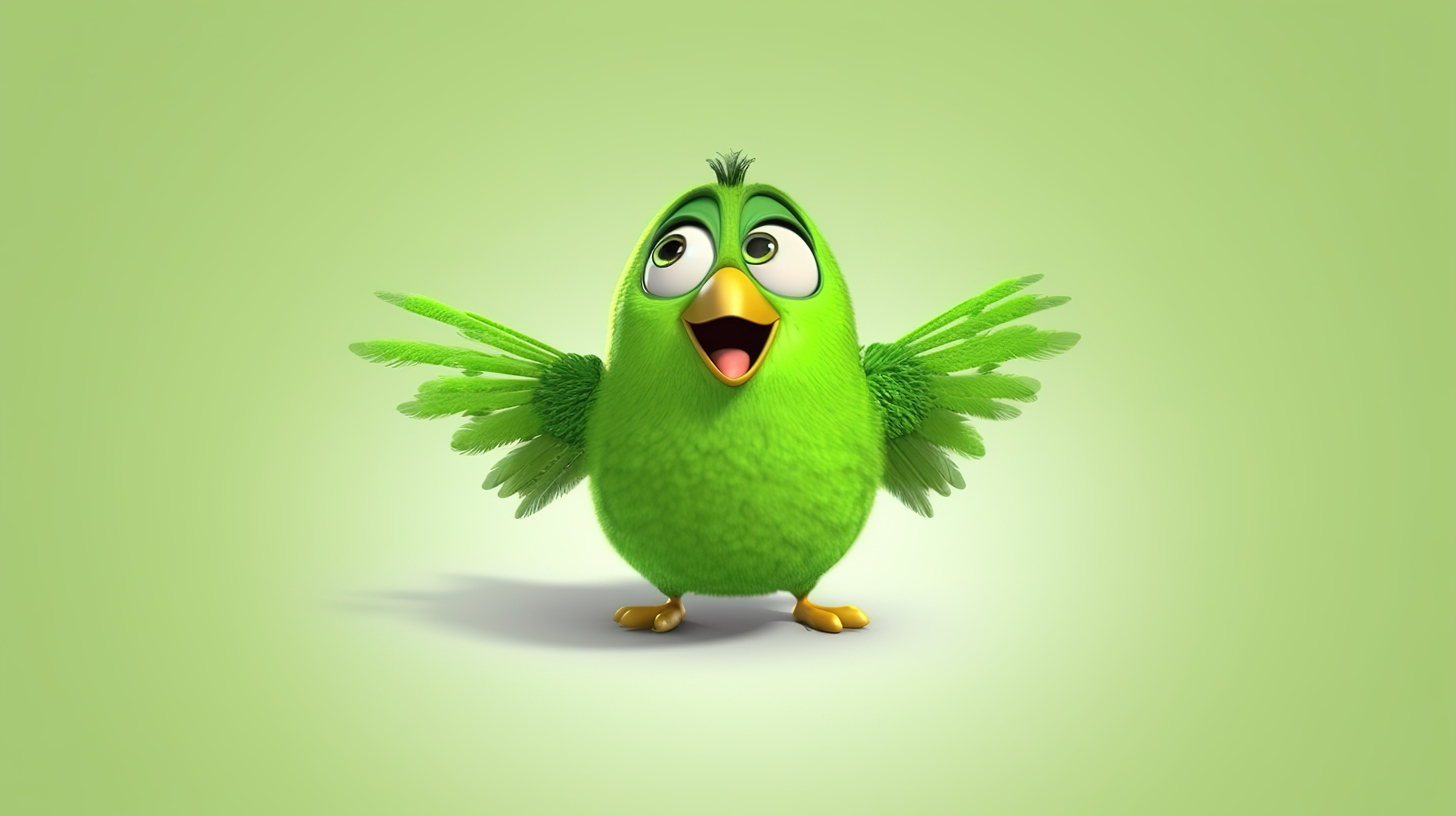 一只顽皮的绿鸟的异想天开的 3D 插图图片