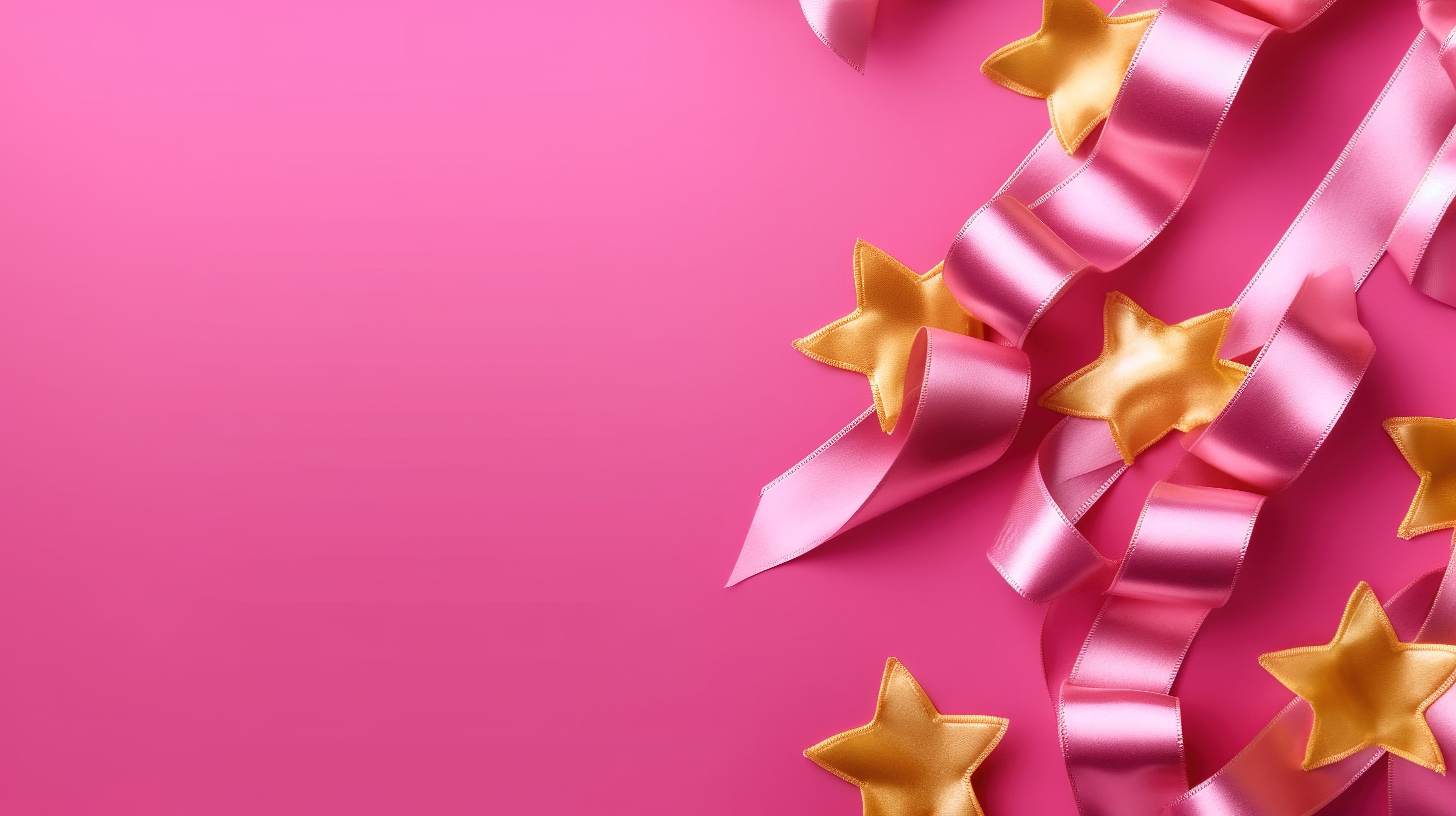 粉红色背景的 3D 渲染，带有彩带和金星奖牌图片