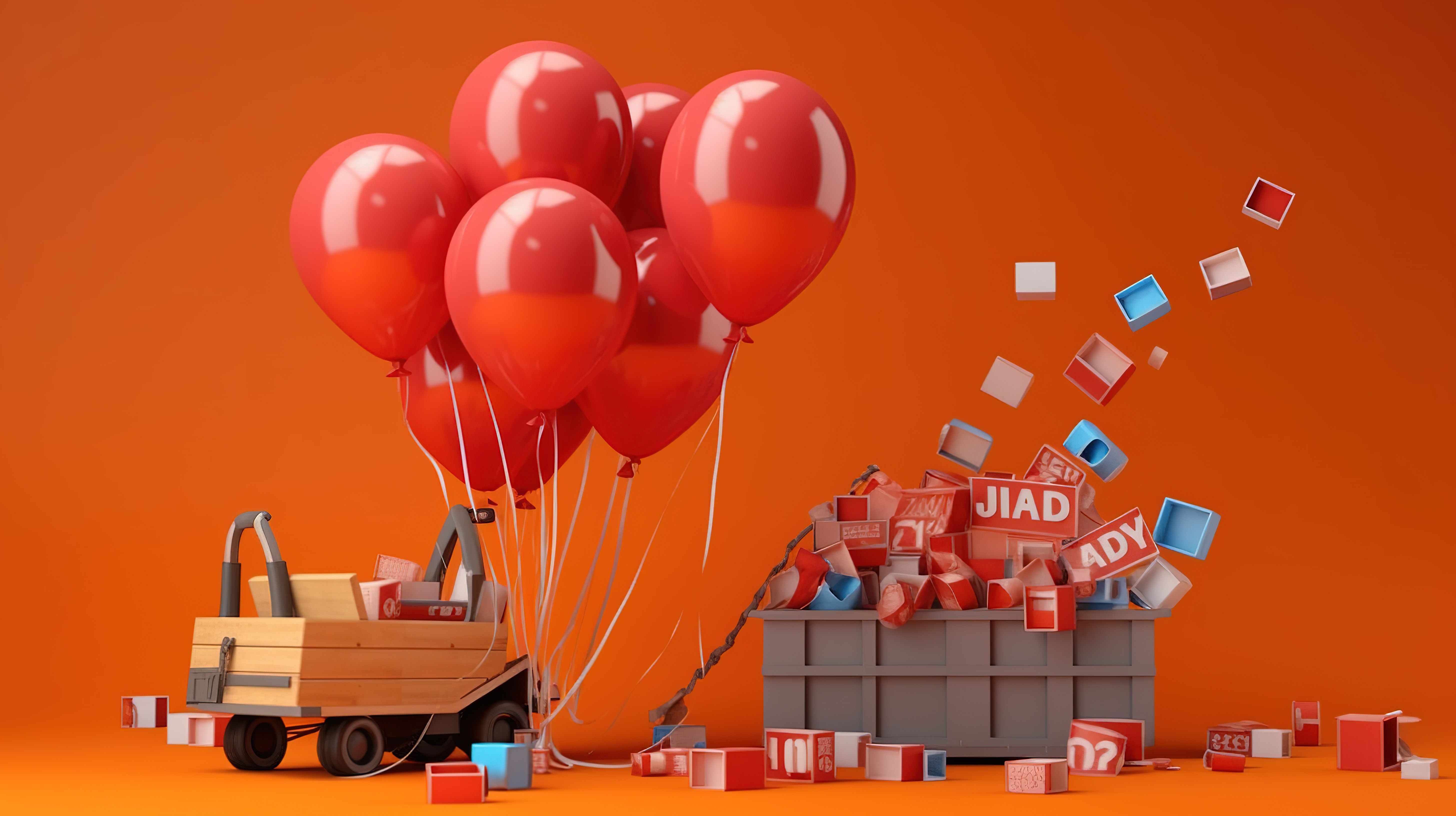 3D 渲染的劳动节美国庆祝活动日历施工工具和气球图片