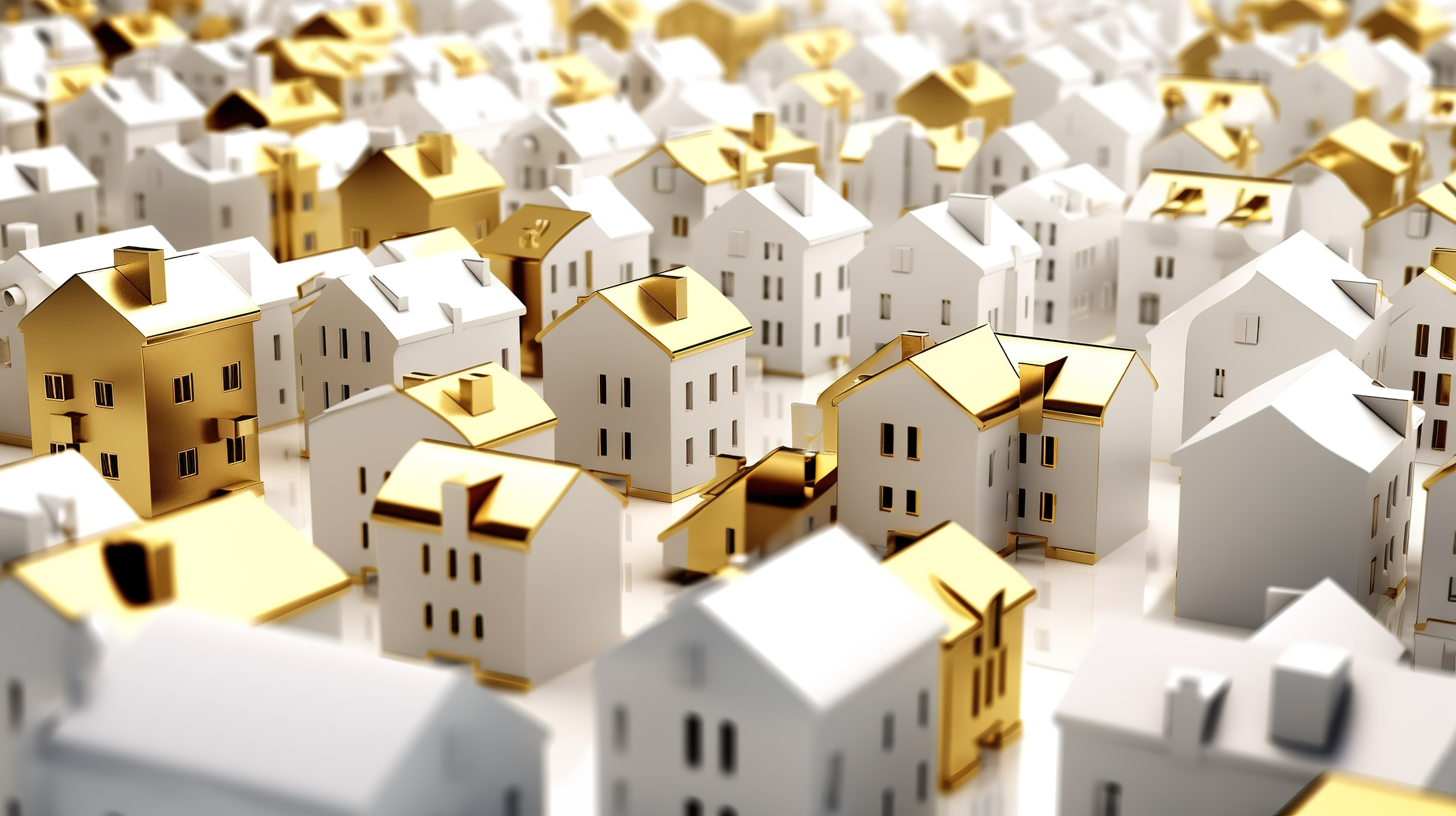 金色的房子比它的白色邻居更亮 3D 渲染图片