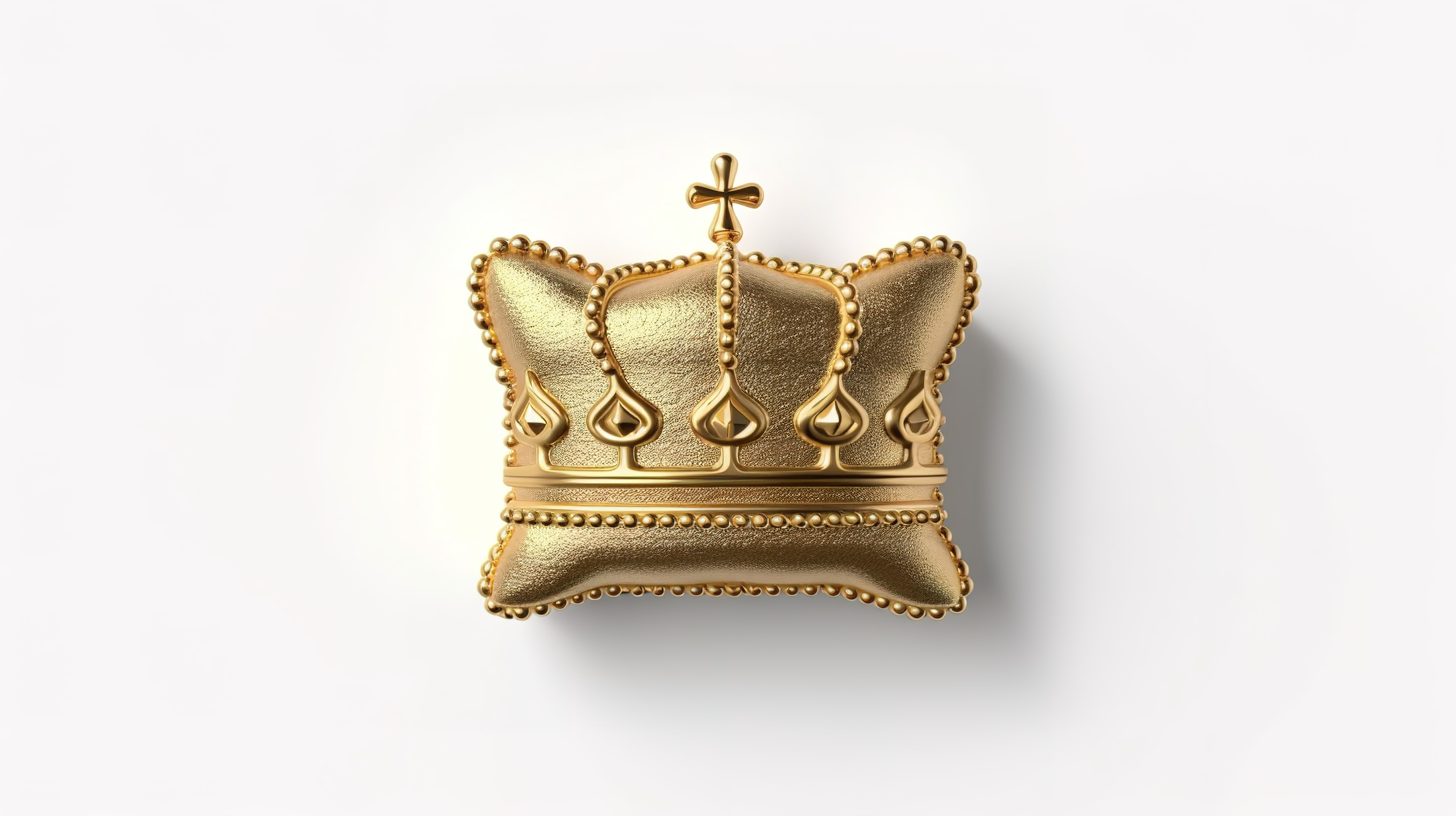 带有富丽堂皇的金冠的洋红色枕头的 3D 插图图片
