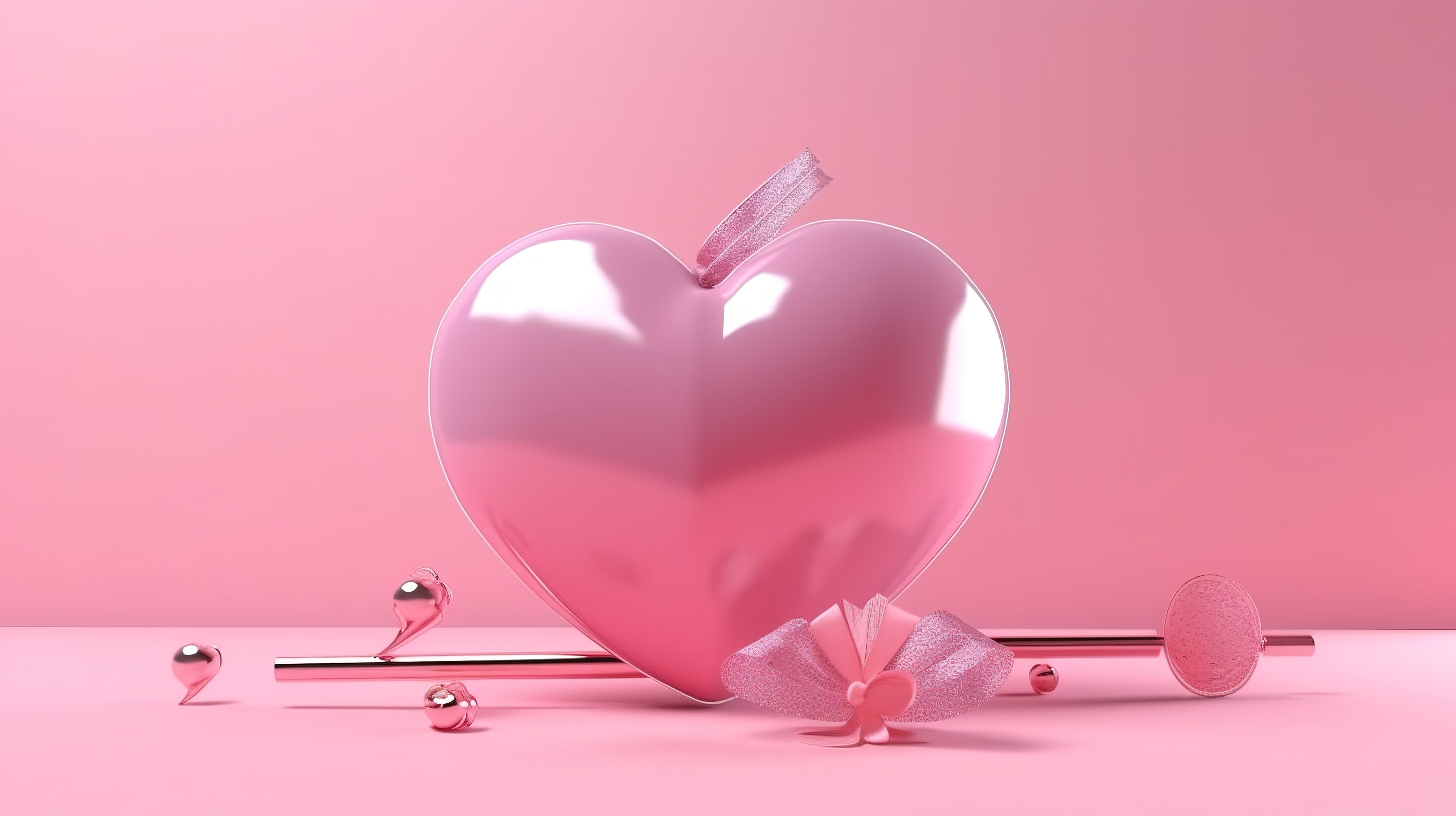 3D 渲染爱箭刺穿心脏的粉红色背景完美的情人节图片