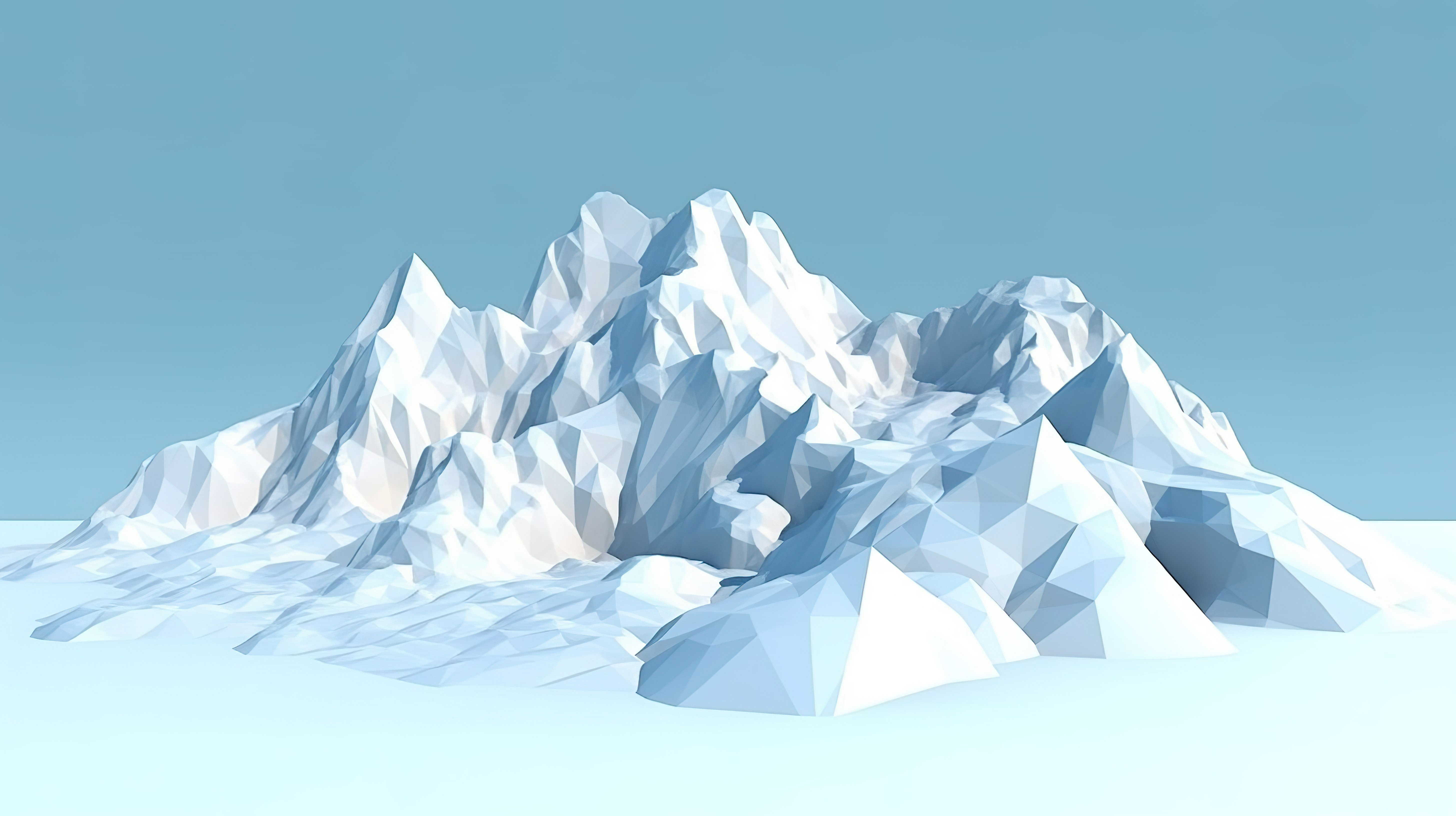 具有低聚设计和白色冰川峰的山的 3D 插图图片