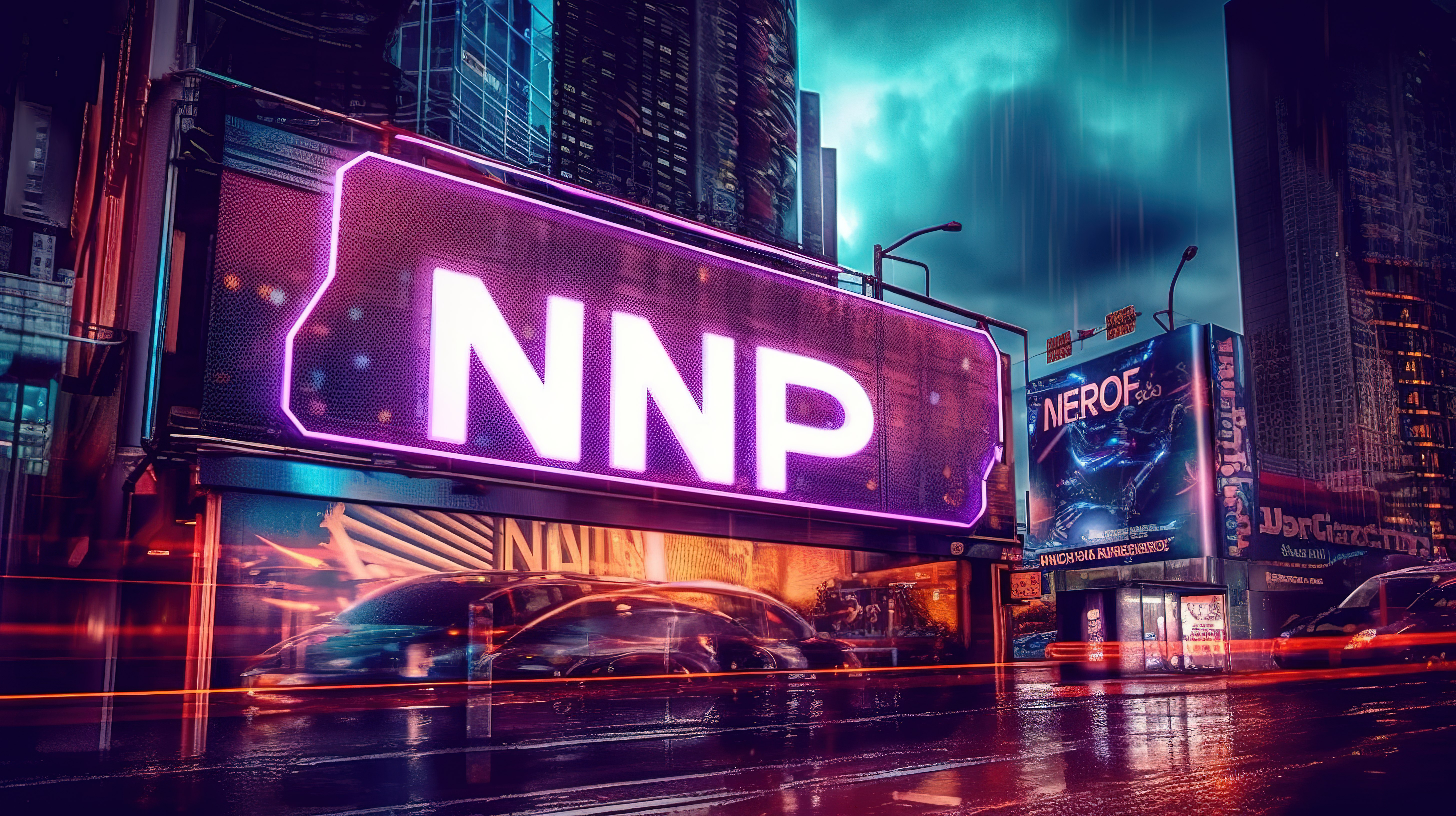 未来派广告牌显示“npn 铭文”，象征着 3d 渲染的安全​​ VPN 网络图片