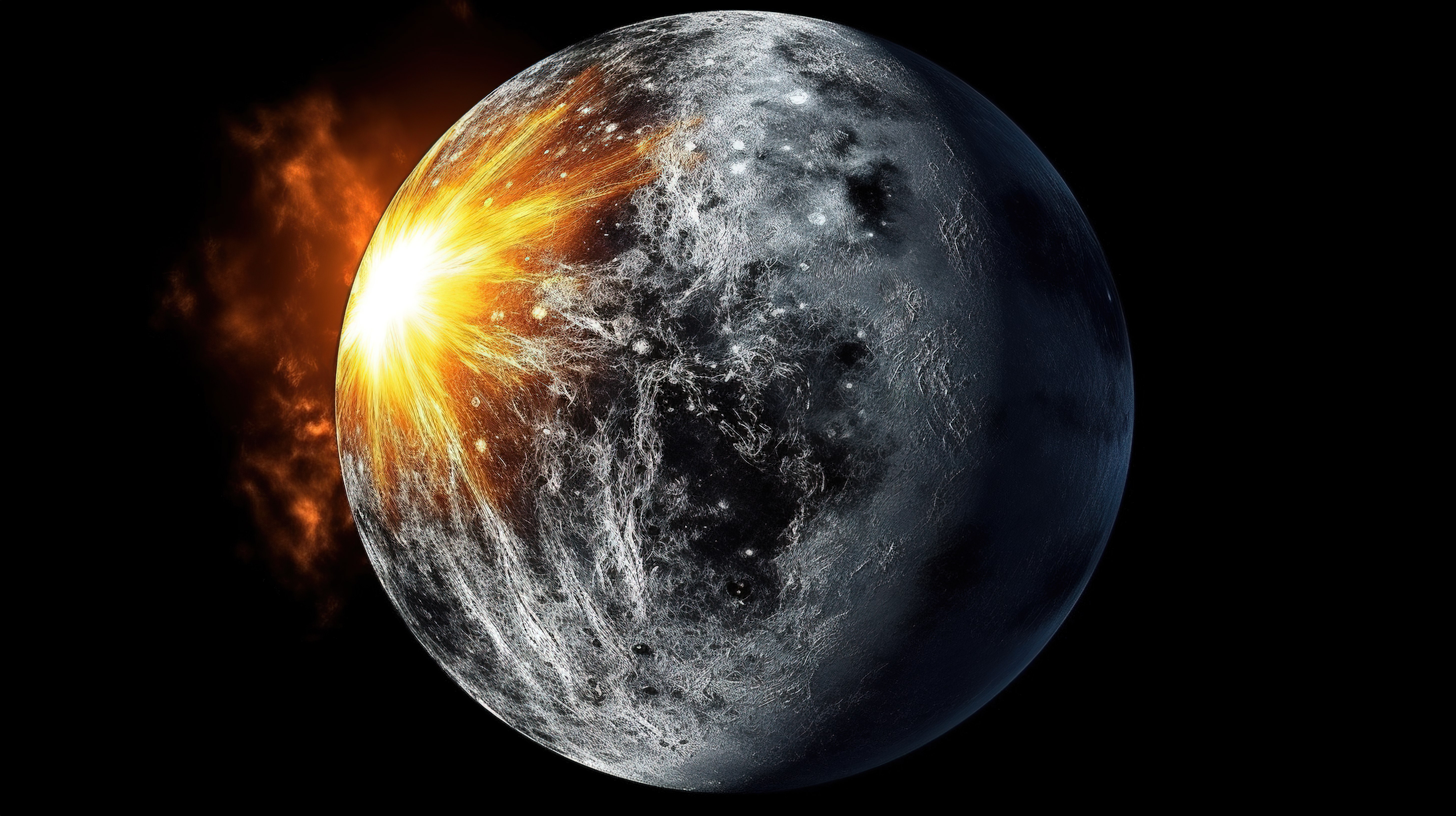 水星行星的 3D 渲染，在黑色背景下具有复杂的细节 NASA 的贡献图片