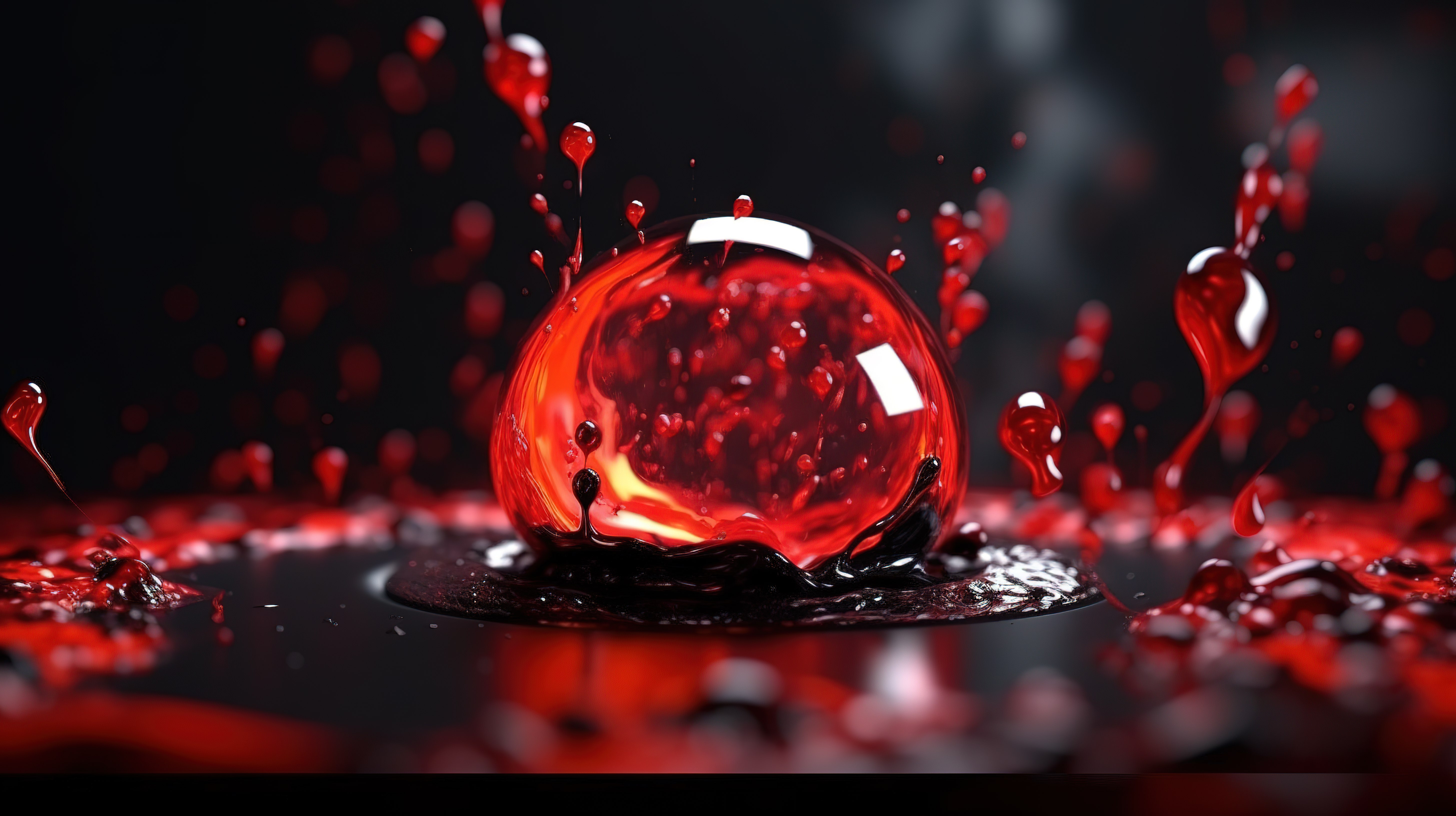 宇宙运动中的红色液体球豪华优雅的 3D 插图，黑色背景，非常适合现代和宇宙模板图片