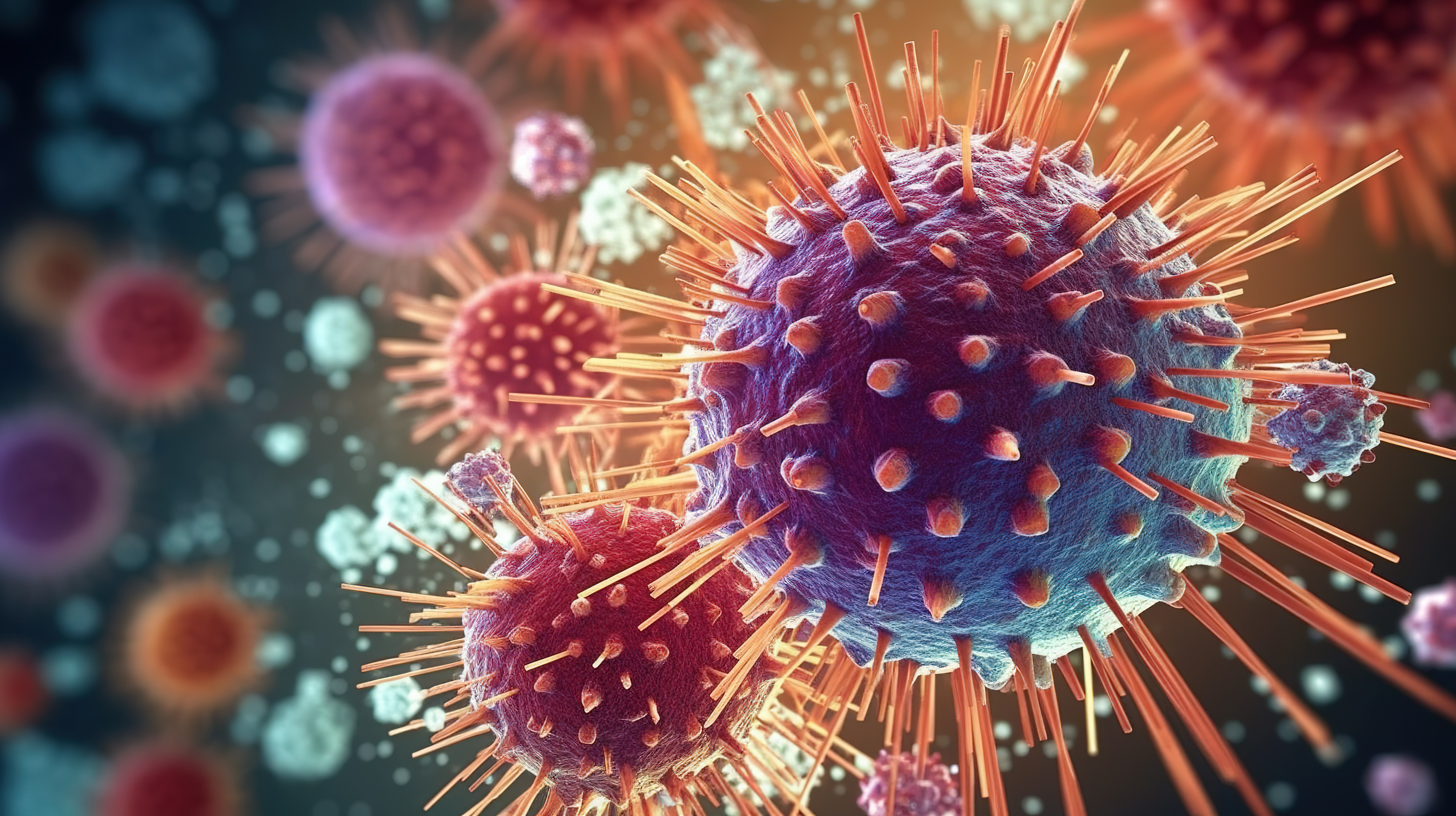 流感病毒一种传染性微生物的微观视图的 3D 渲染图片
