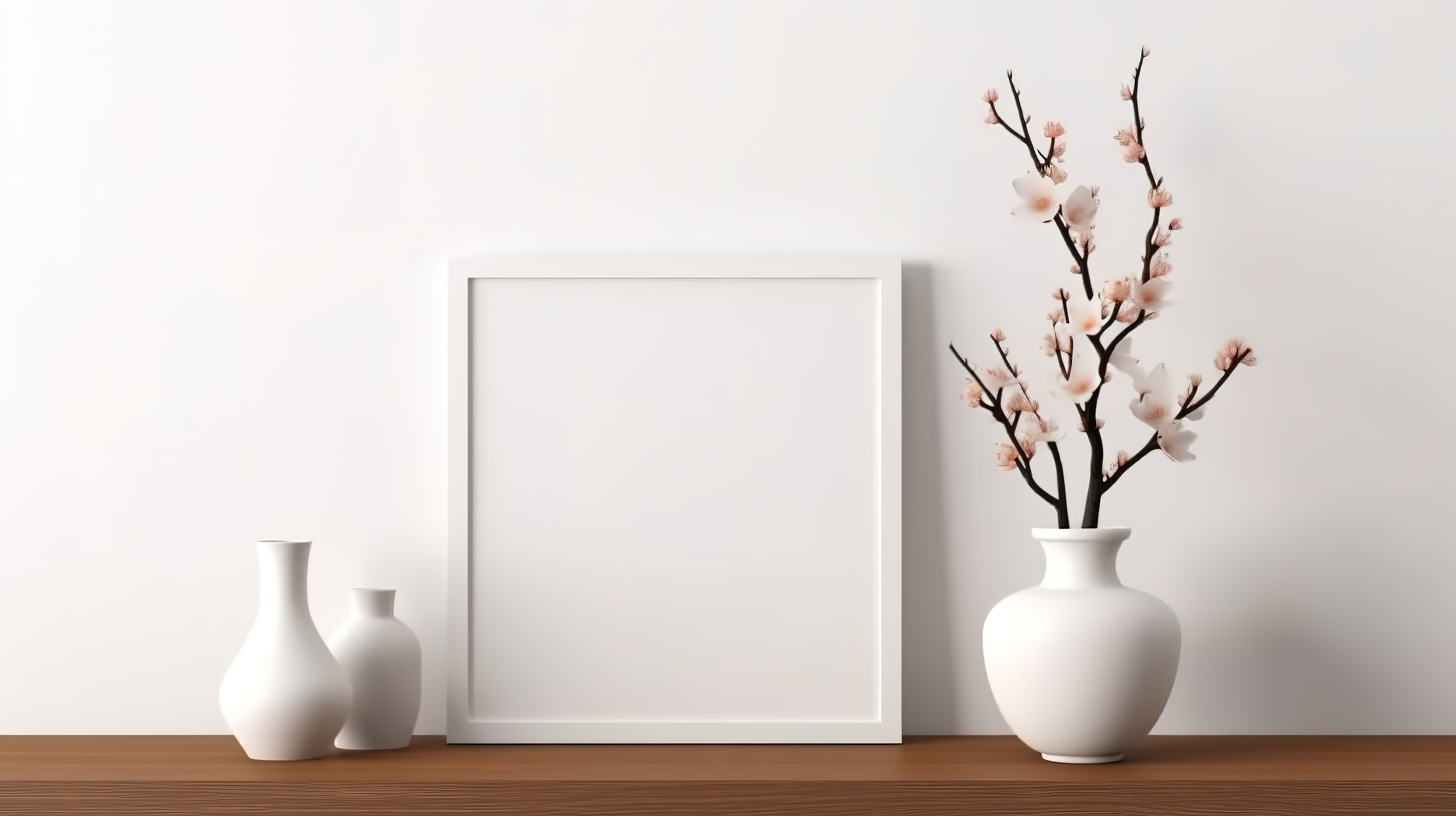 时尚的日式框架装饰着白墙 3D 渲染图像的橱柜图片