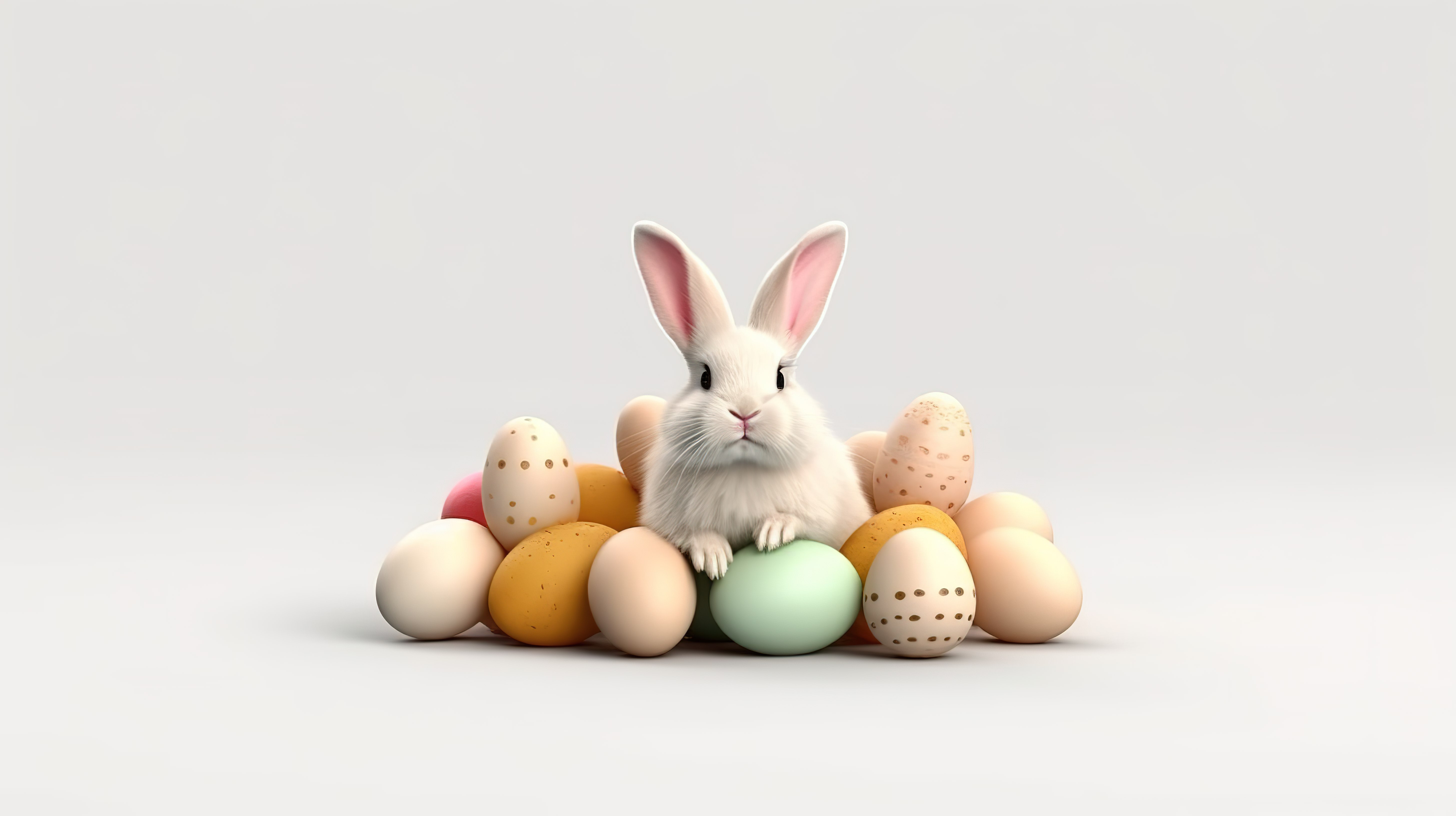 复活节快乐 3D 兔子和鸡蛋在现实设计白色背景矢量装饰图片