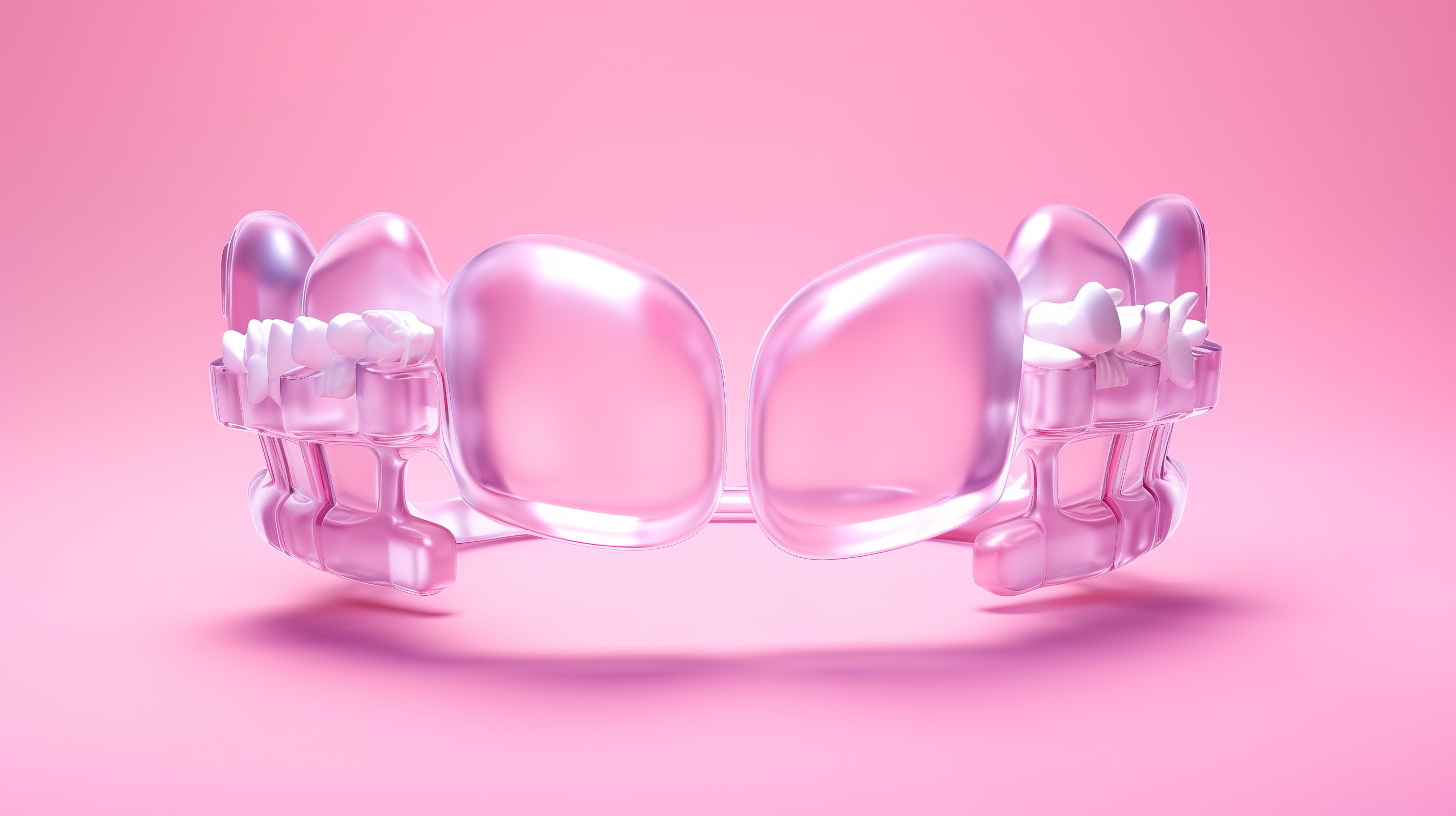 粉红色背景和谨慎正畸技术的 Invisalign 3D 渲染图片