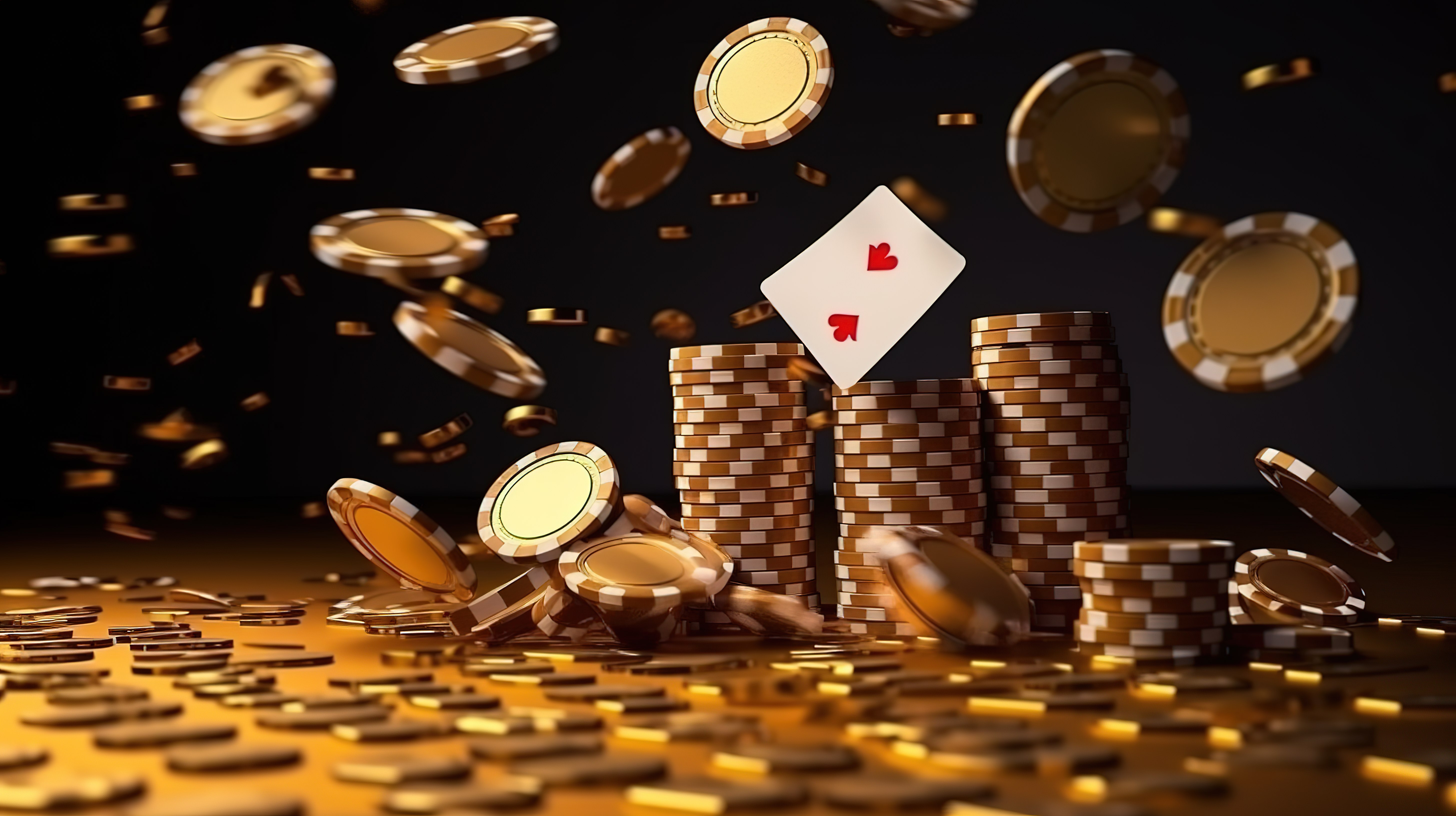 豪华赌场环境中精美的金色筹码和卡片，带有 3D 获胜者标志高品质照片图片