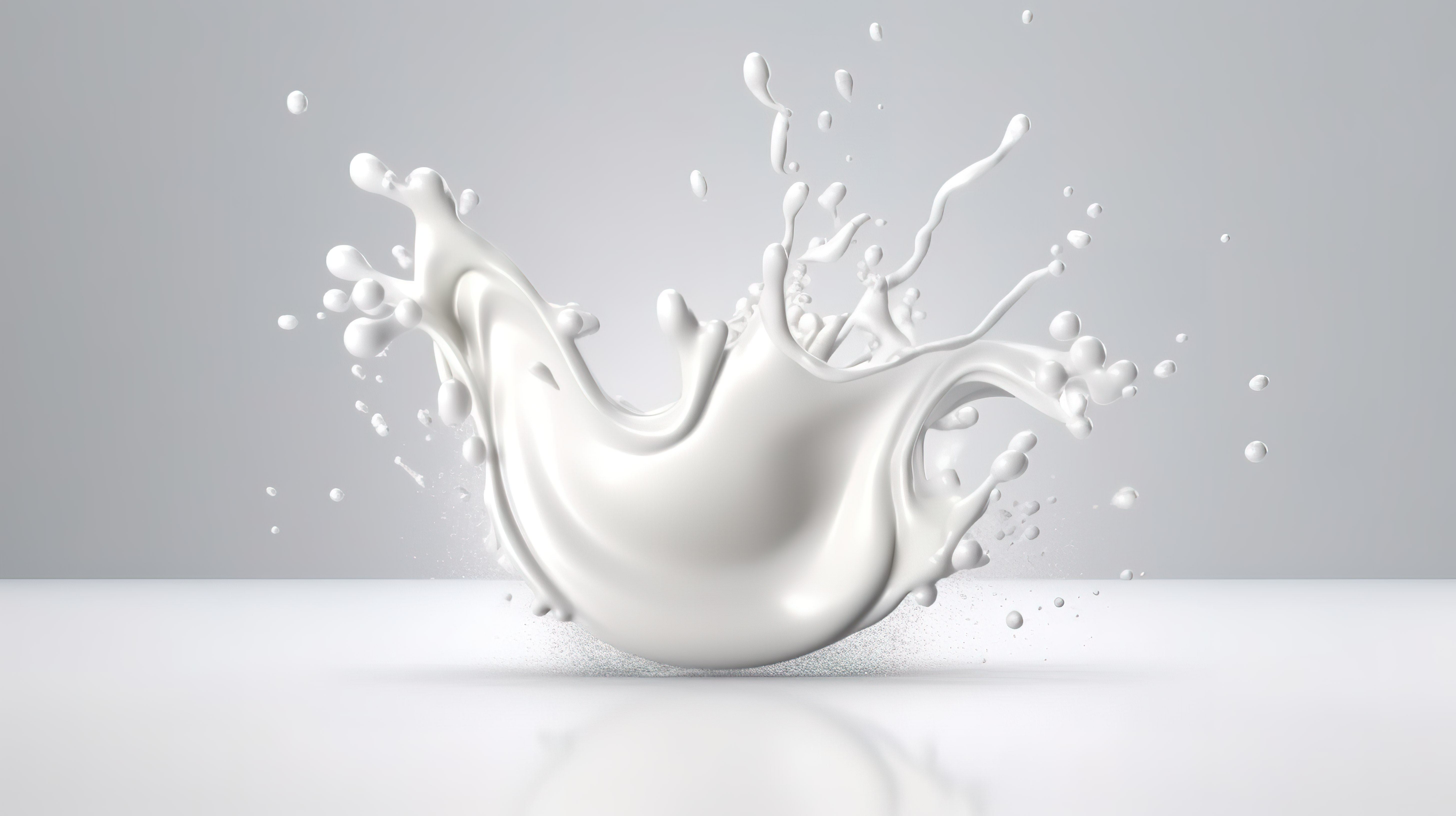 令人惊叹的白色 3D 渲染中的波纹牛奶和飞溅酸奶图片