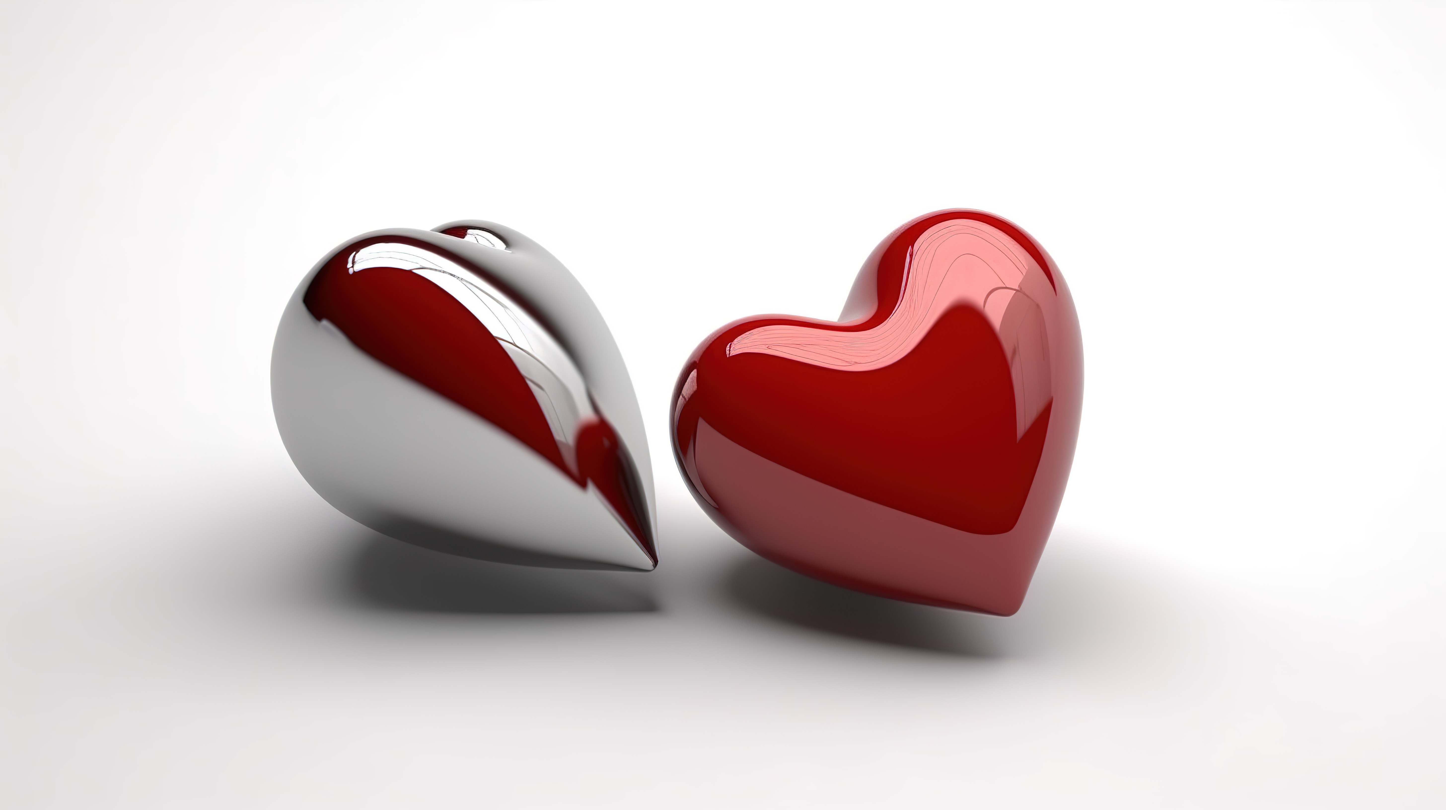 发自内心的爱两个心形拥抱在白色背景的 3D 渲染中图片
