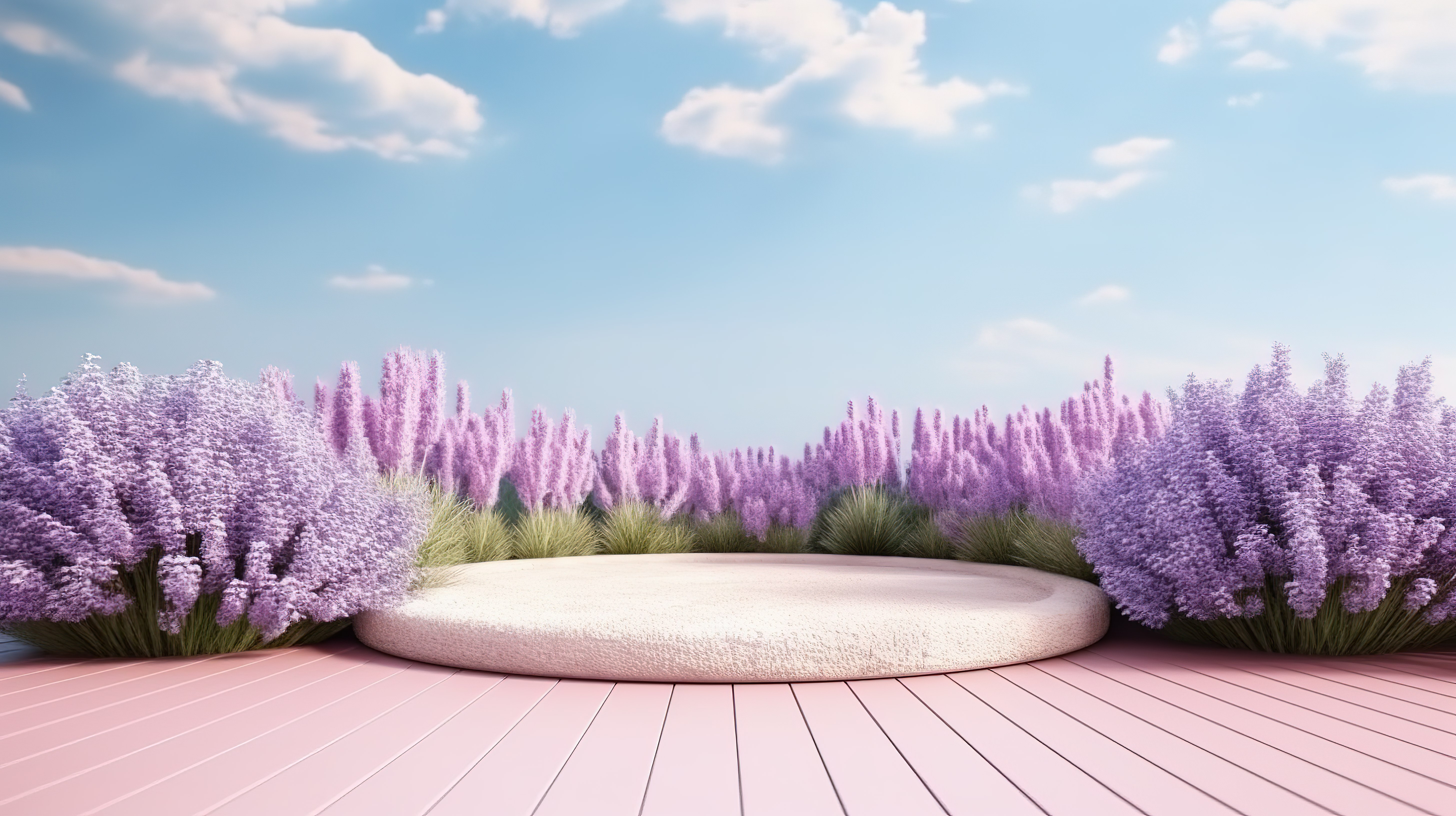 薰衣草田是美容讲台 3d 渲染的令人惊叹的自然背景图片