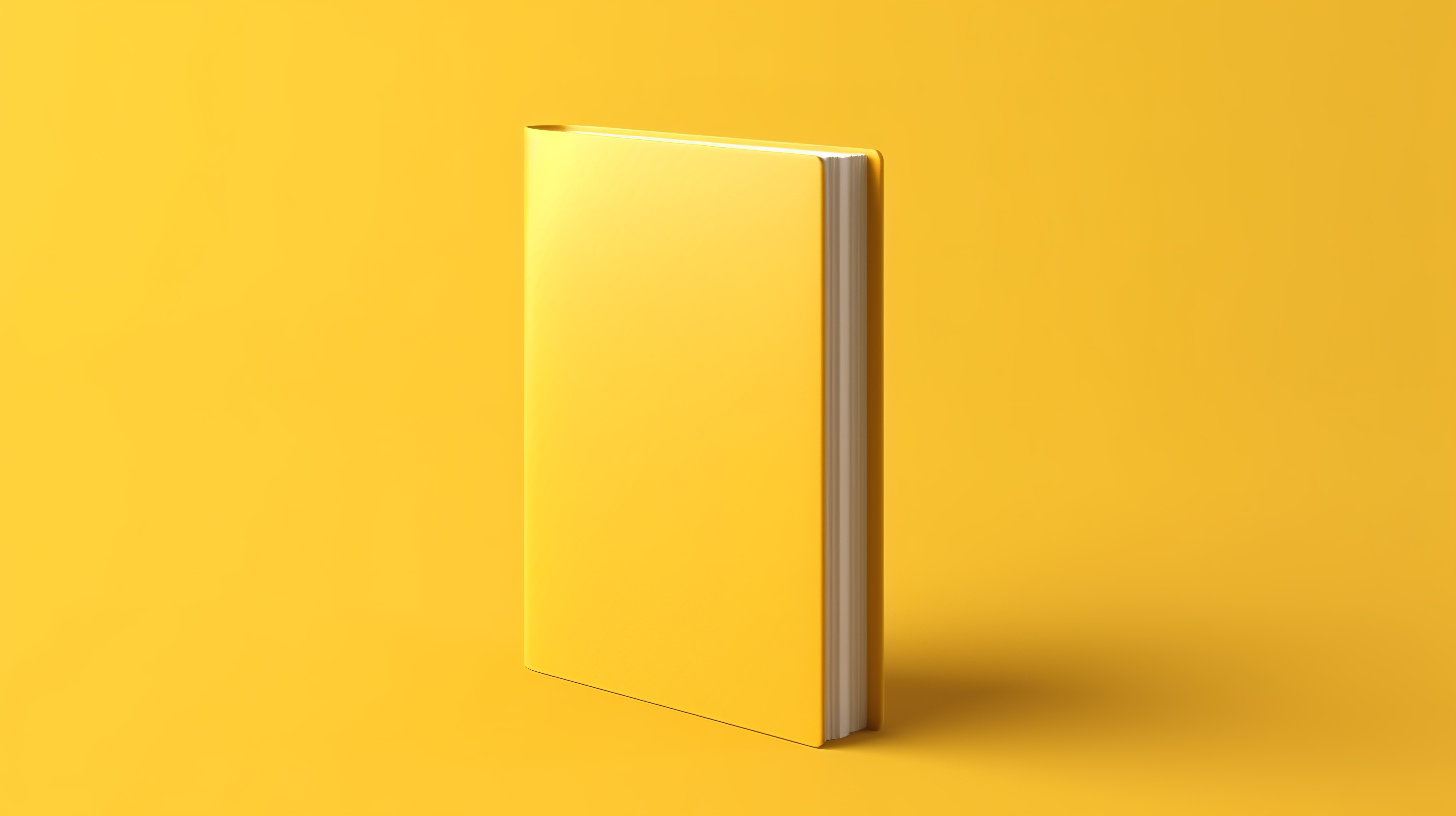软封面垂直小册子小册子和邀请函的 3D 渲染，在黄色背景上隔离，具有逼真的阴影图片
