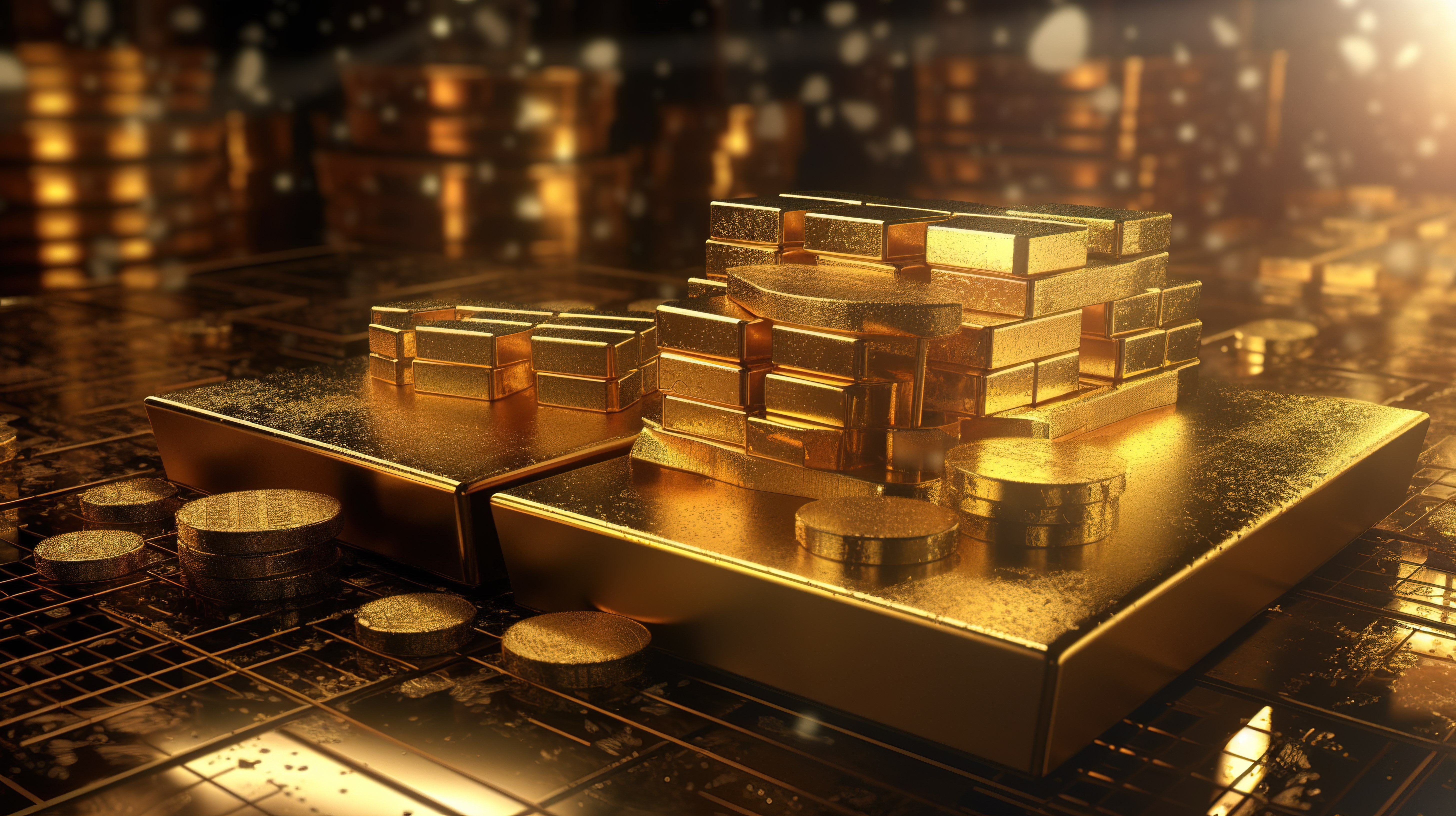 财富和金融金条和货币象征着宝藏3D渲染背景下的繁荣图片