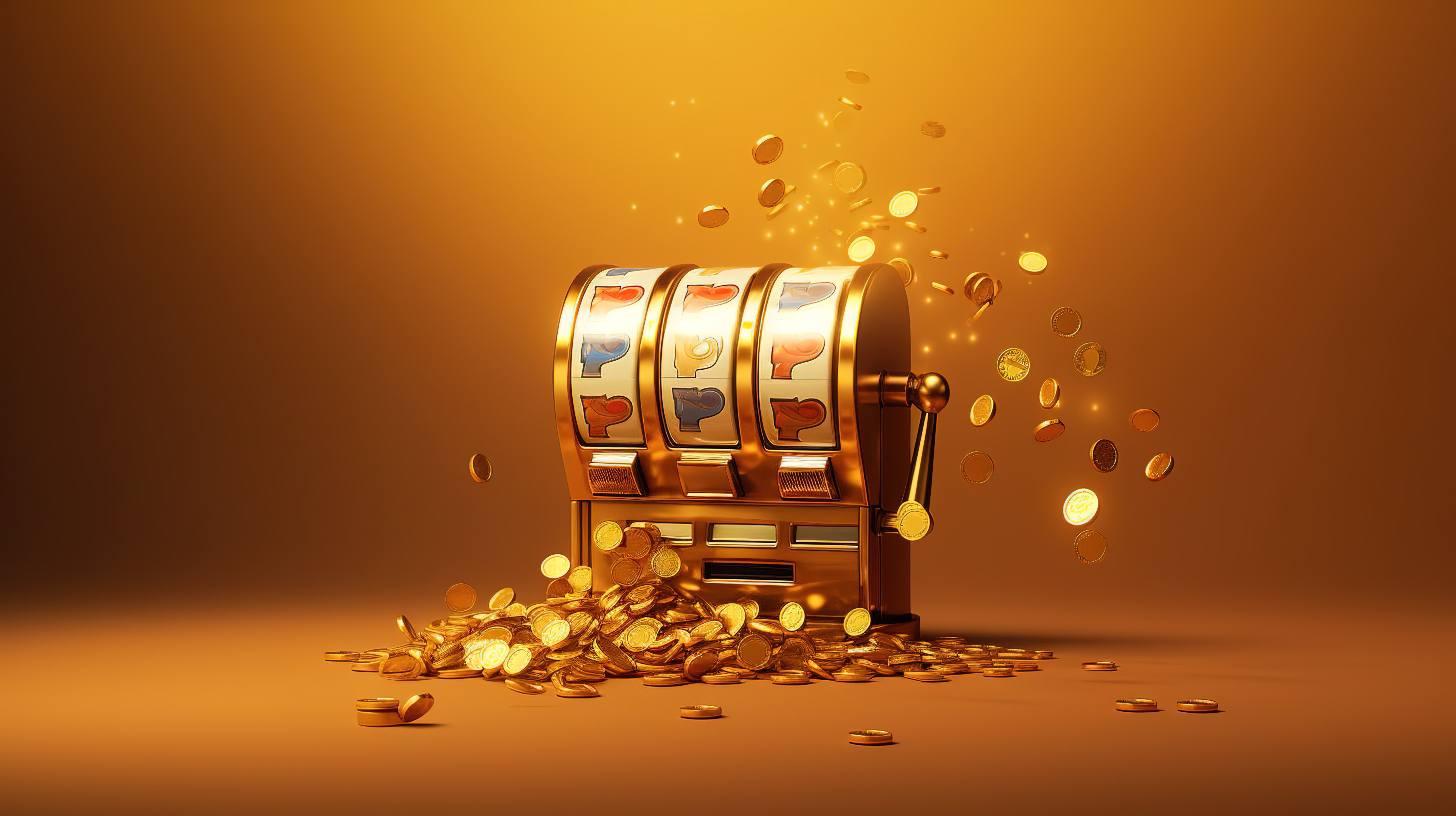 在线赌场中令人惊叹的 3D 老虎机，飞舞的硬币和黄金背景说明了赌博的快感图片