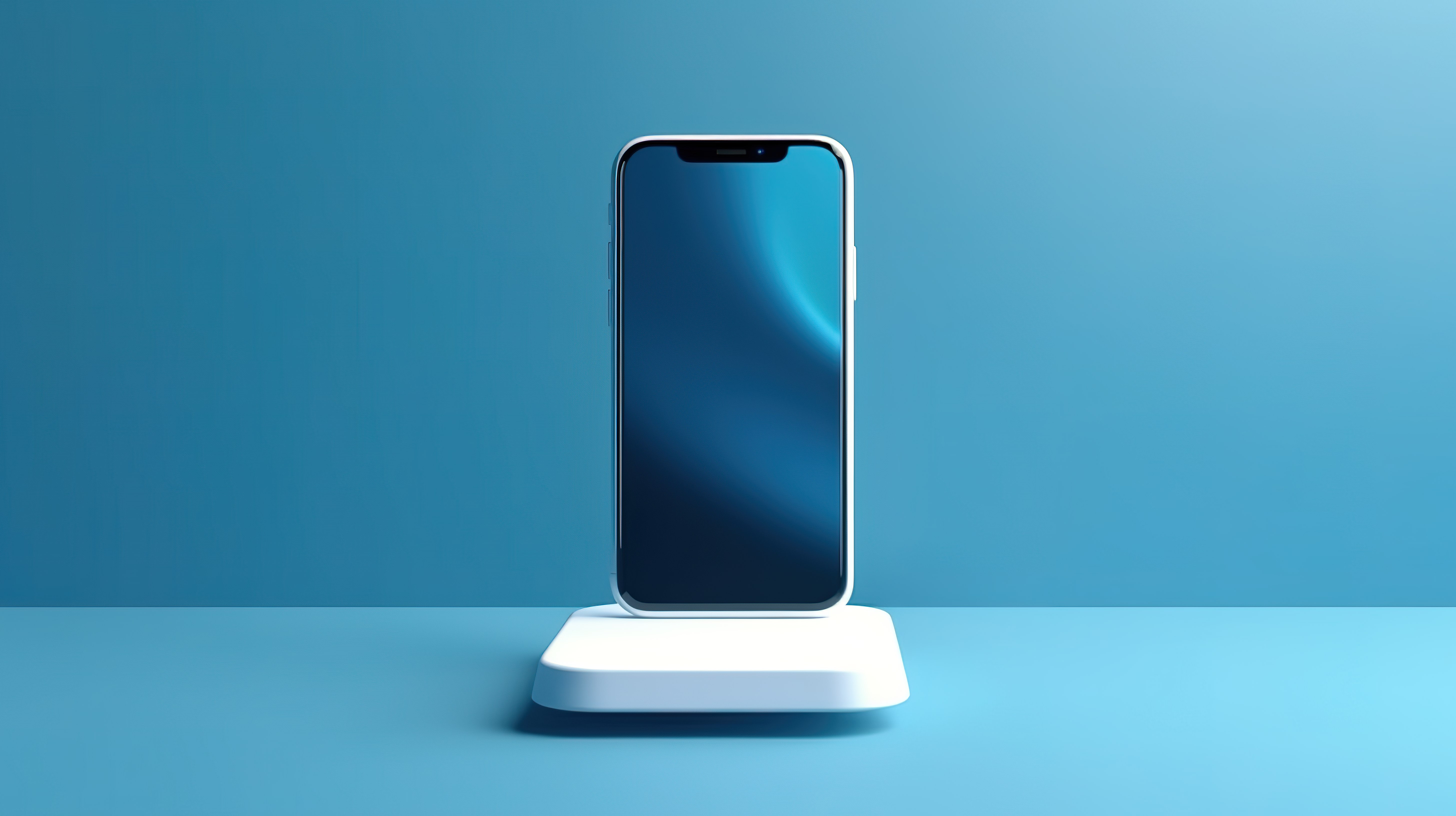 3D 渲染优雅的蓝色手机支架，带白色屏幕图片