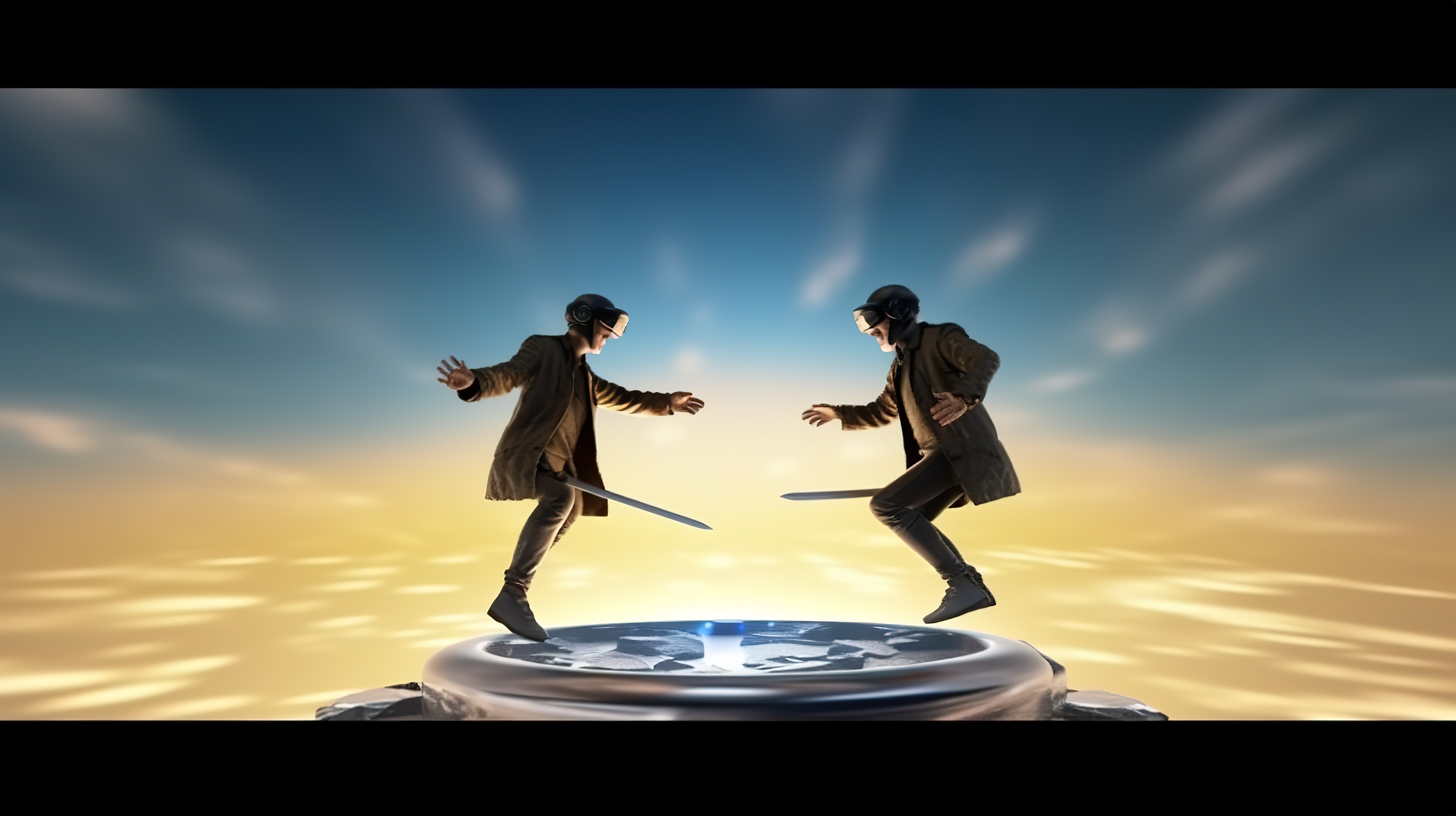 虚拟现实游戏男子在元界3D肖像插画中用刀剑拿奖图片