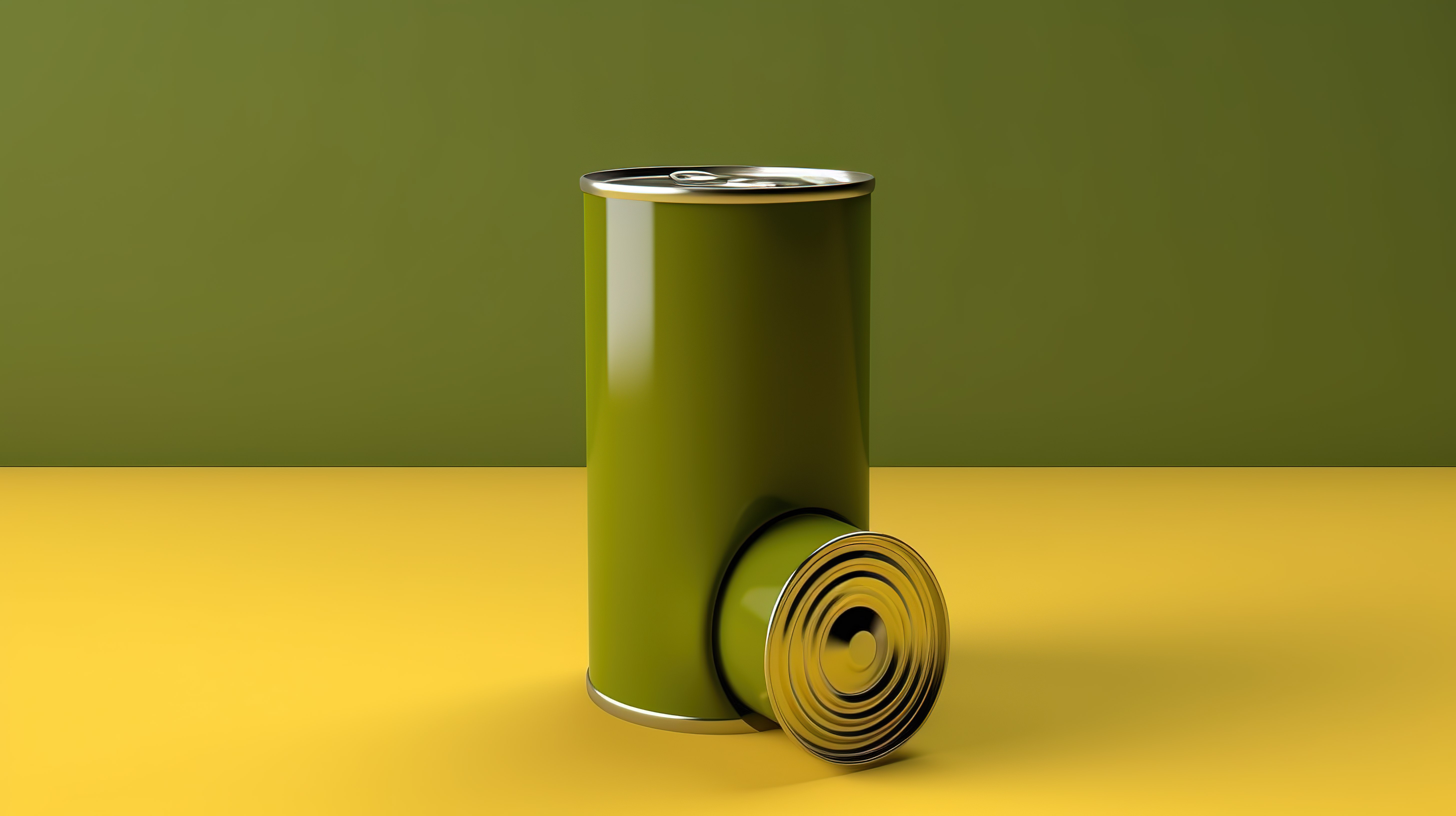 绿色背景 3D 渲染橄榄油罐，带有空白区域，用于定制设计图片