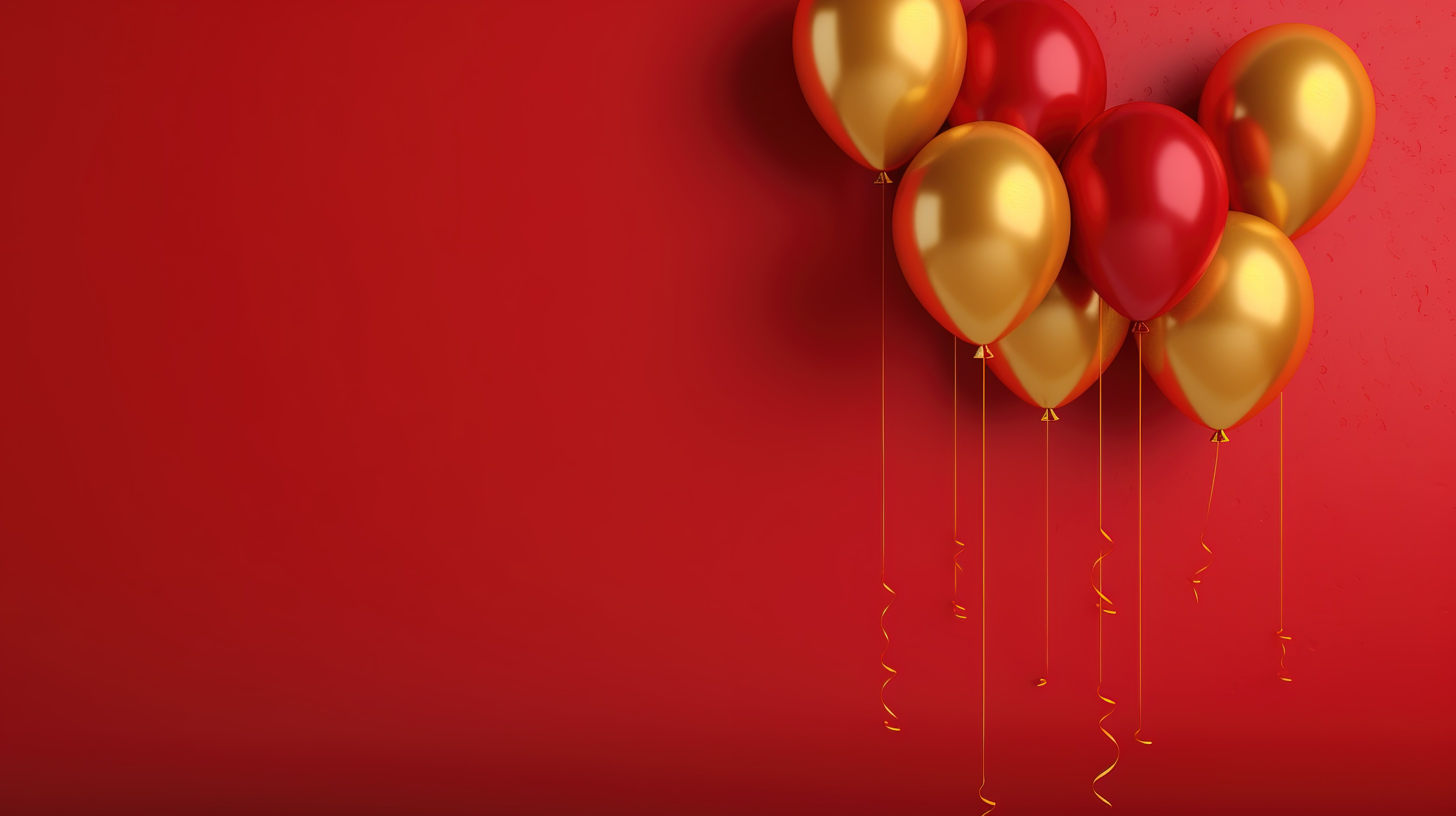 充满活力的红色气球在令人惊叹的黄色混凝土背景上拼写“新年快乐”水平横幅的 3D 视觉渲染图片