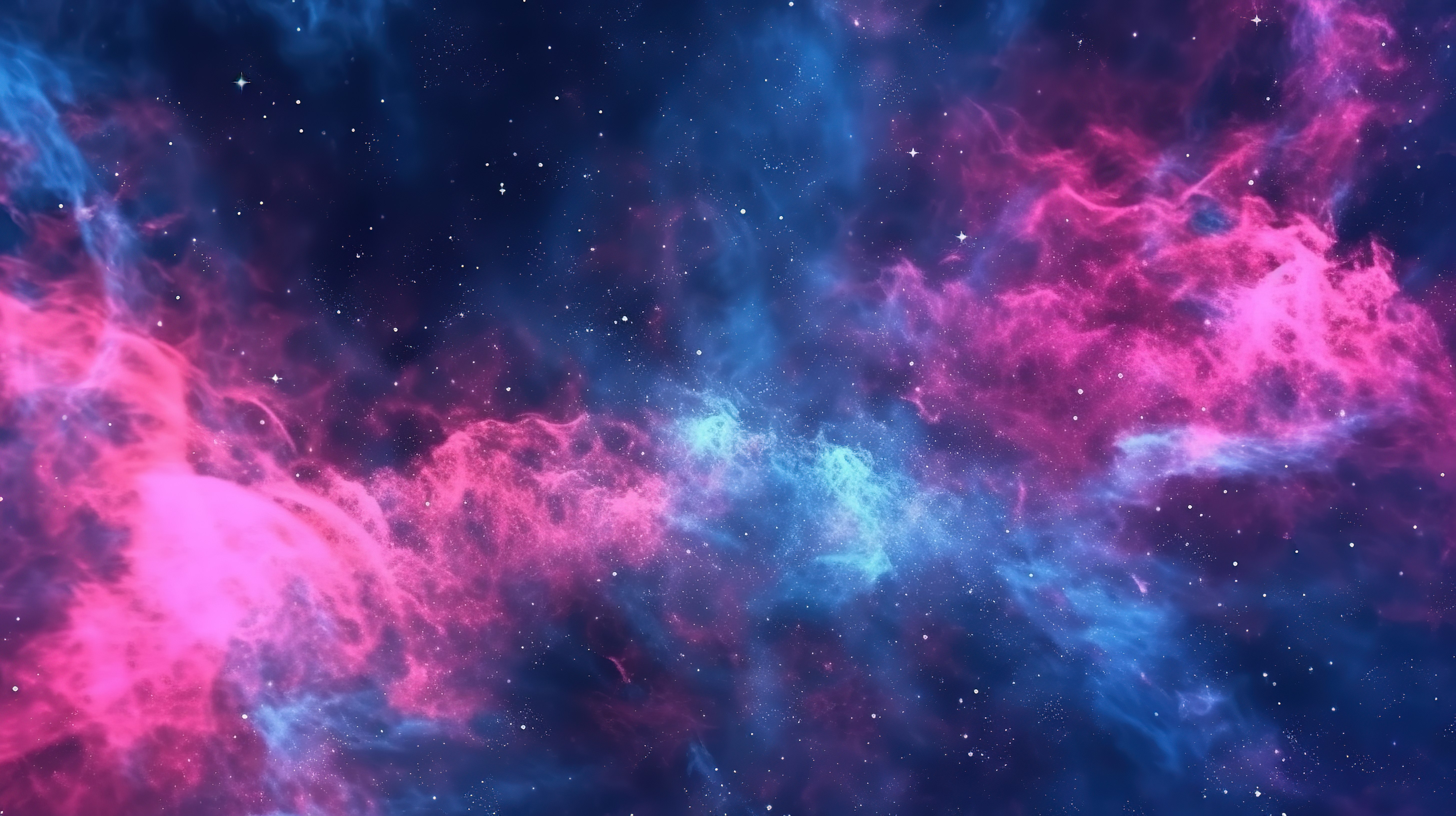 令人惊叹的 3D 渲染充满活力的粉红色和蓝色星云，背景中有闪闪发光的星星图片