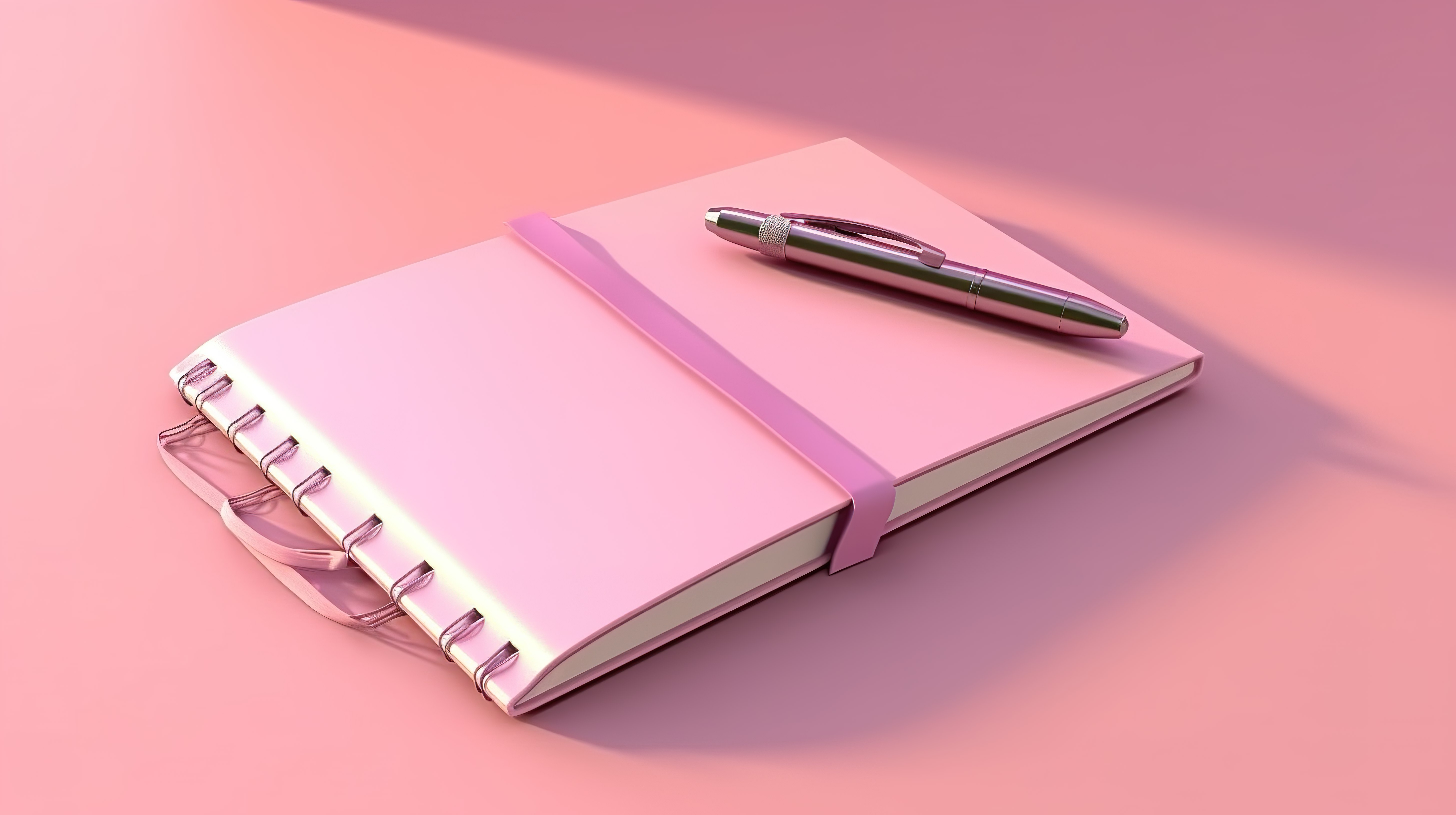 钢笔和粉红色笔记本的 3D 渲染插图图片