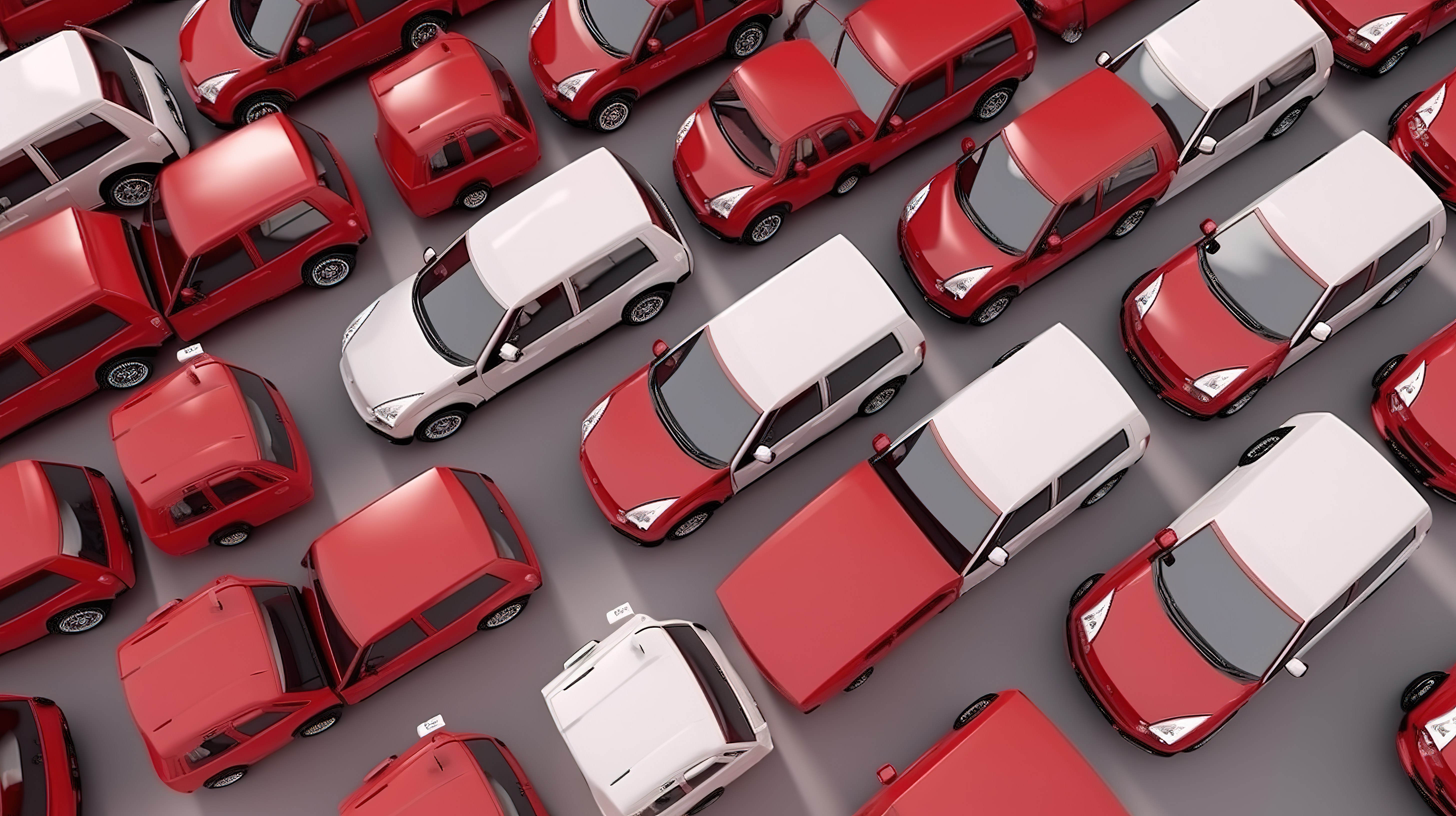 顶视图 3D 插图红色商用货车和白色卡车车队图片