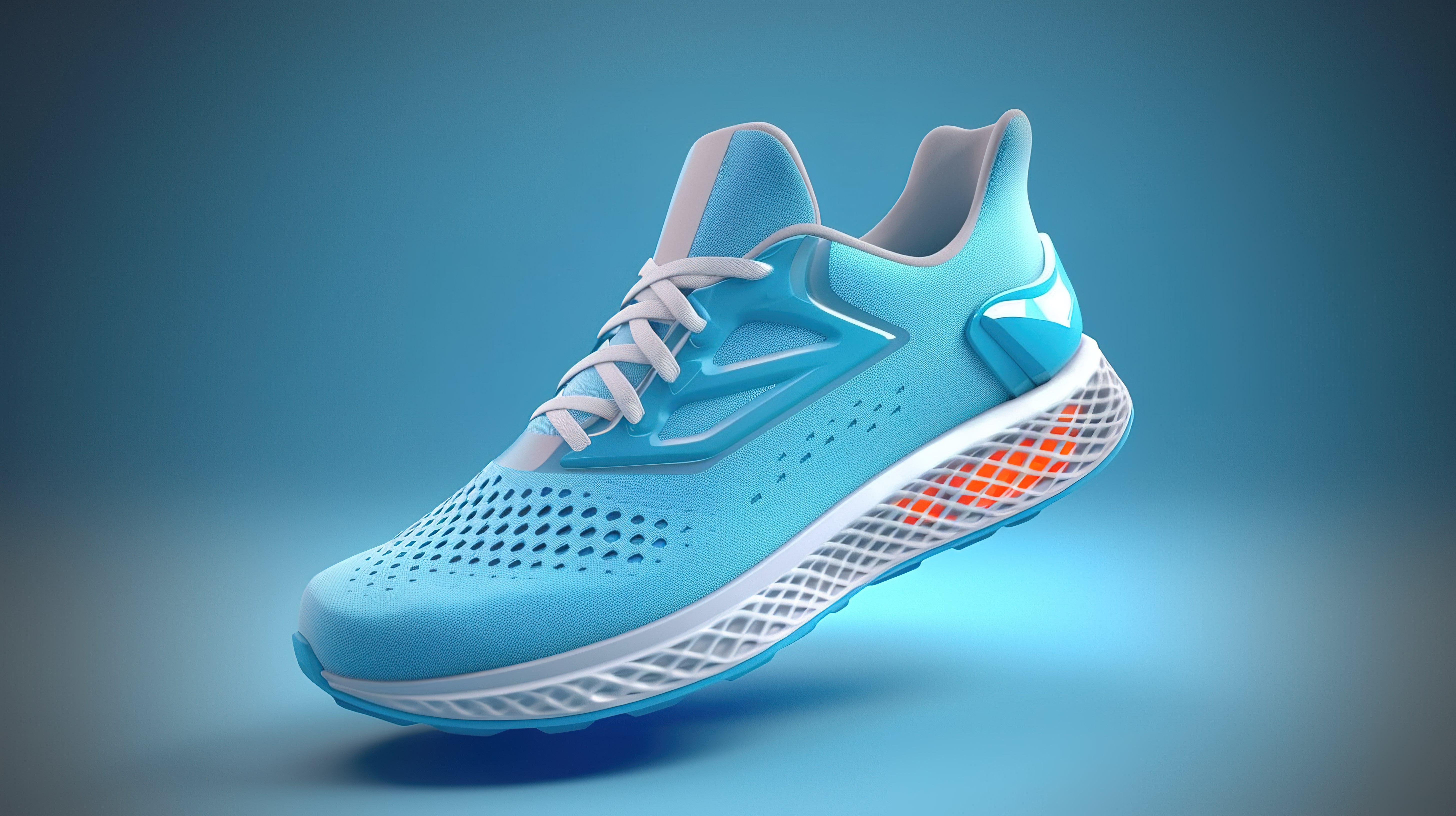带浅蓝色插入物和蓝色着色的训练和健身时尚运动鞋的 3D 插图图片