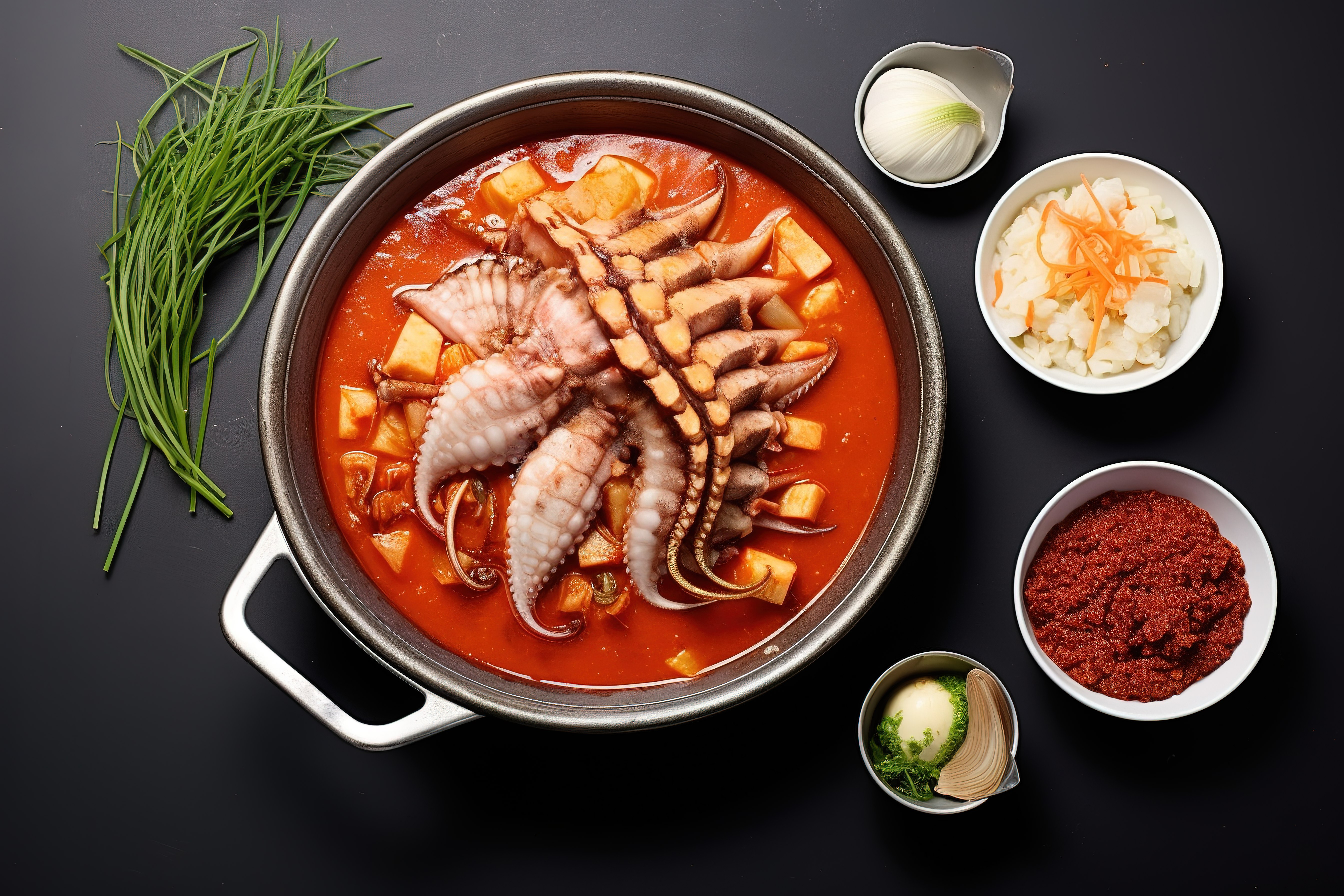 韩国传统美食美味的章鱼炖菜及其配菜图片
