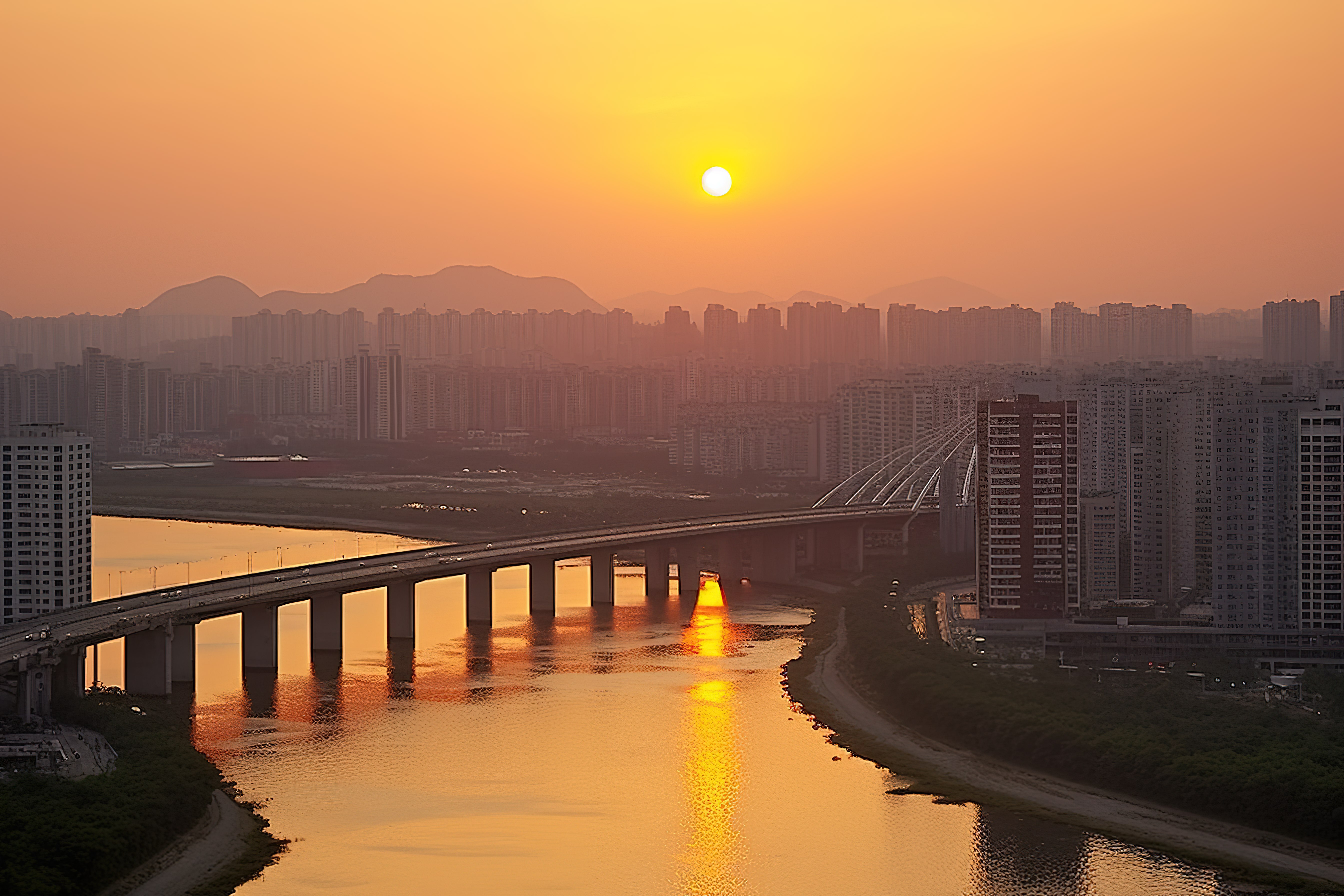 韩国首尔大邱江城的日出图片
