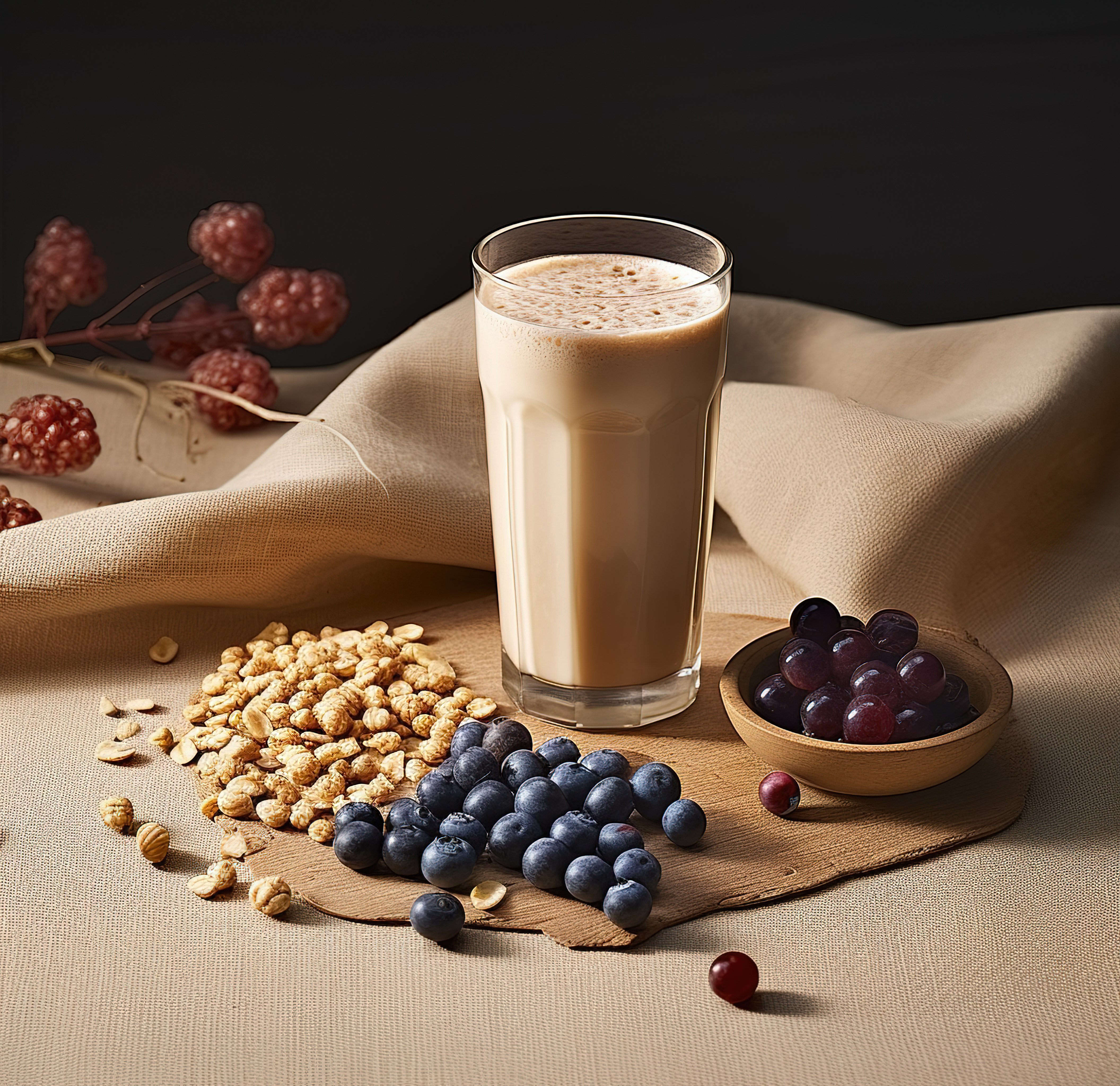 燕麦奶昔咖啡坚果奶与混合蓝莓和藜麦混合成袋图片