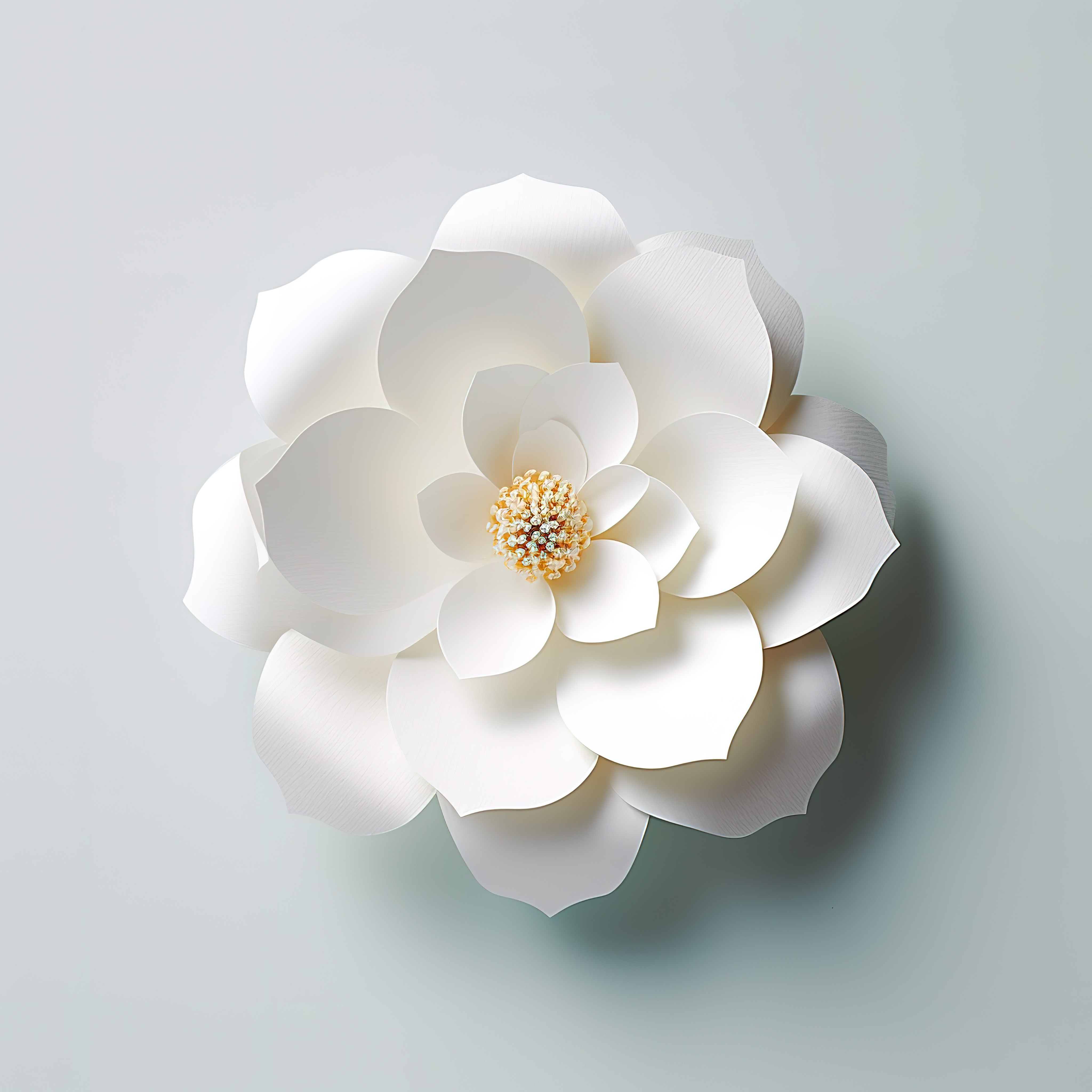一朵白色的纸花粘在表面上图片