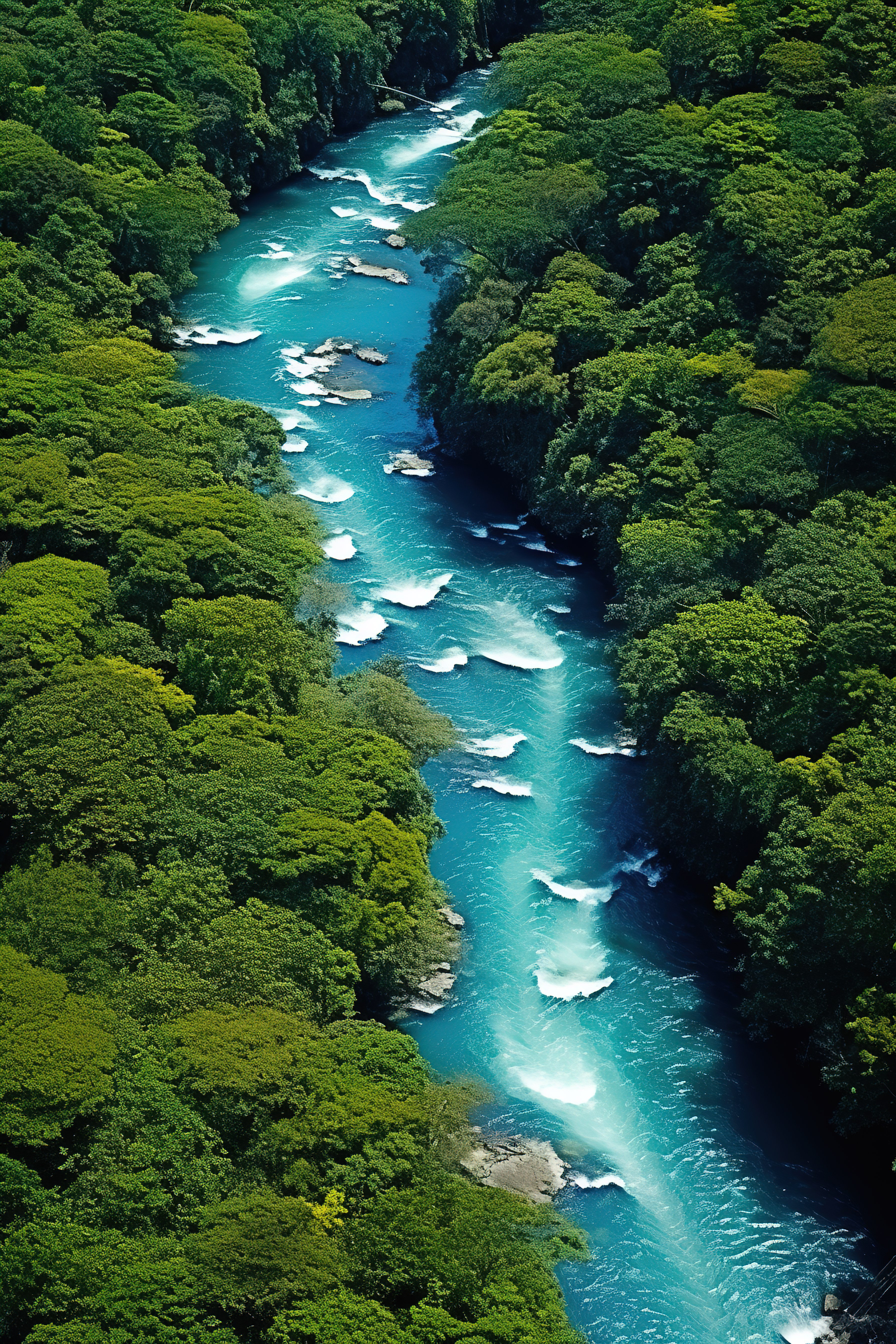 小溪流过茂密的绿色森林图片