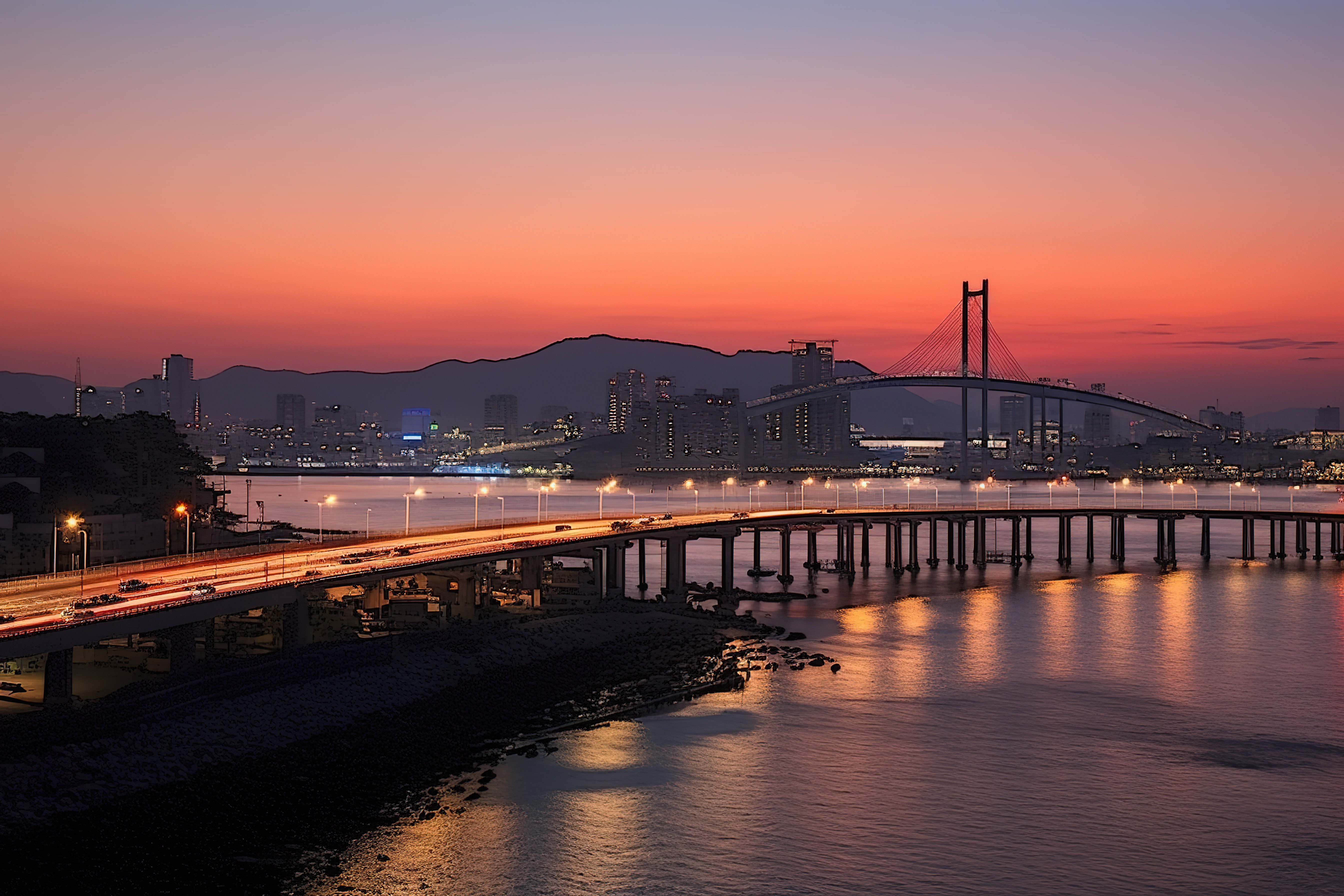 韩国弘大夕阳下的景色图片