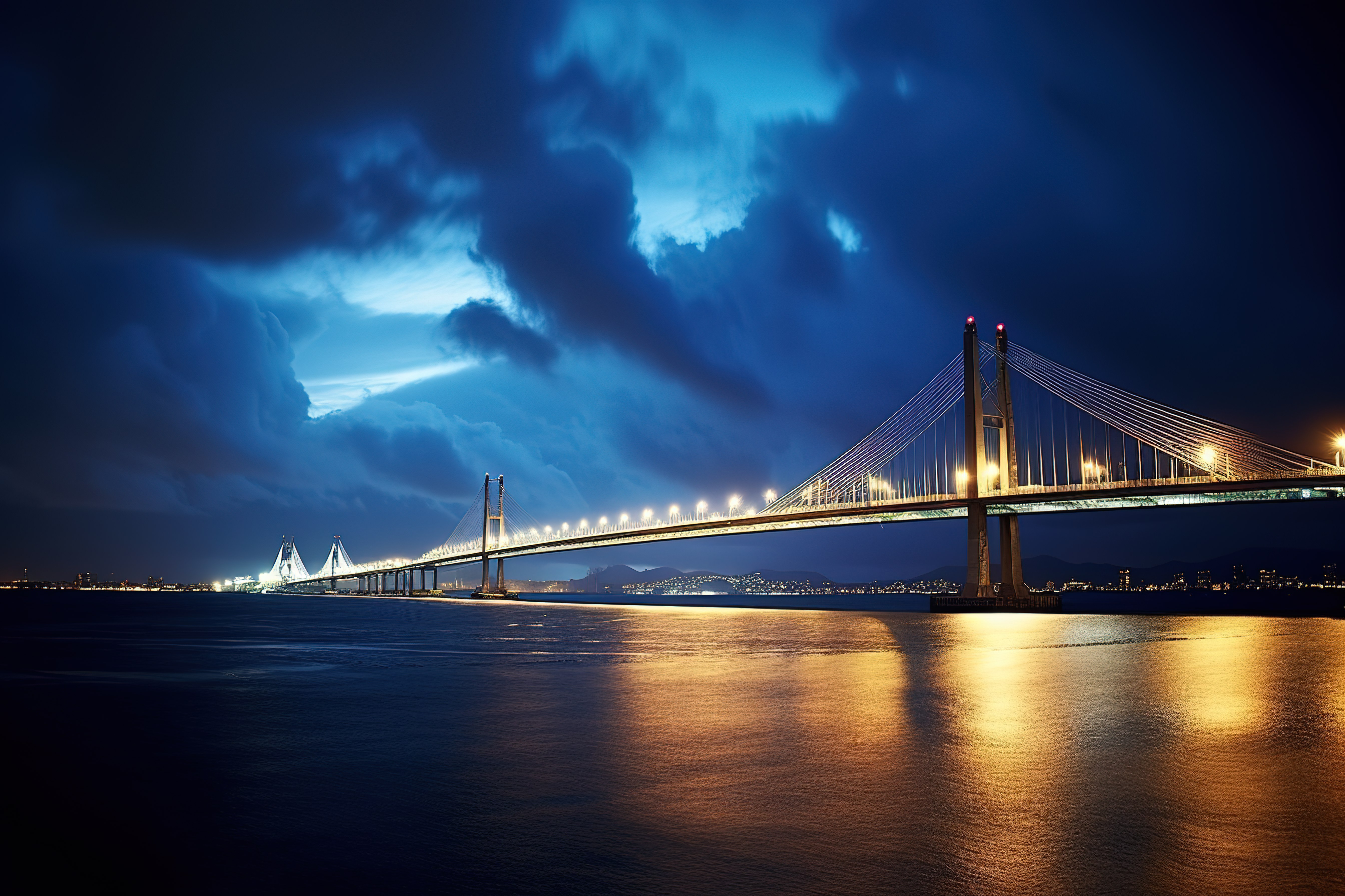 香港海湾大桥上空的云彩在夜间亮起图片
