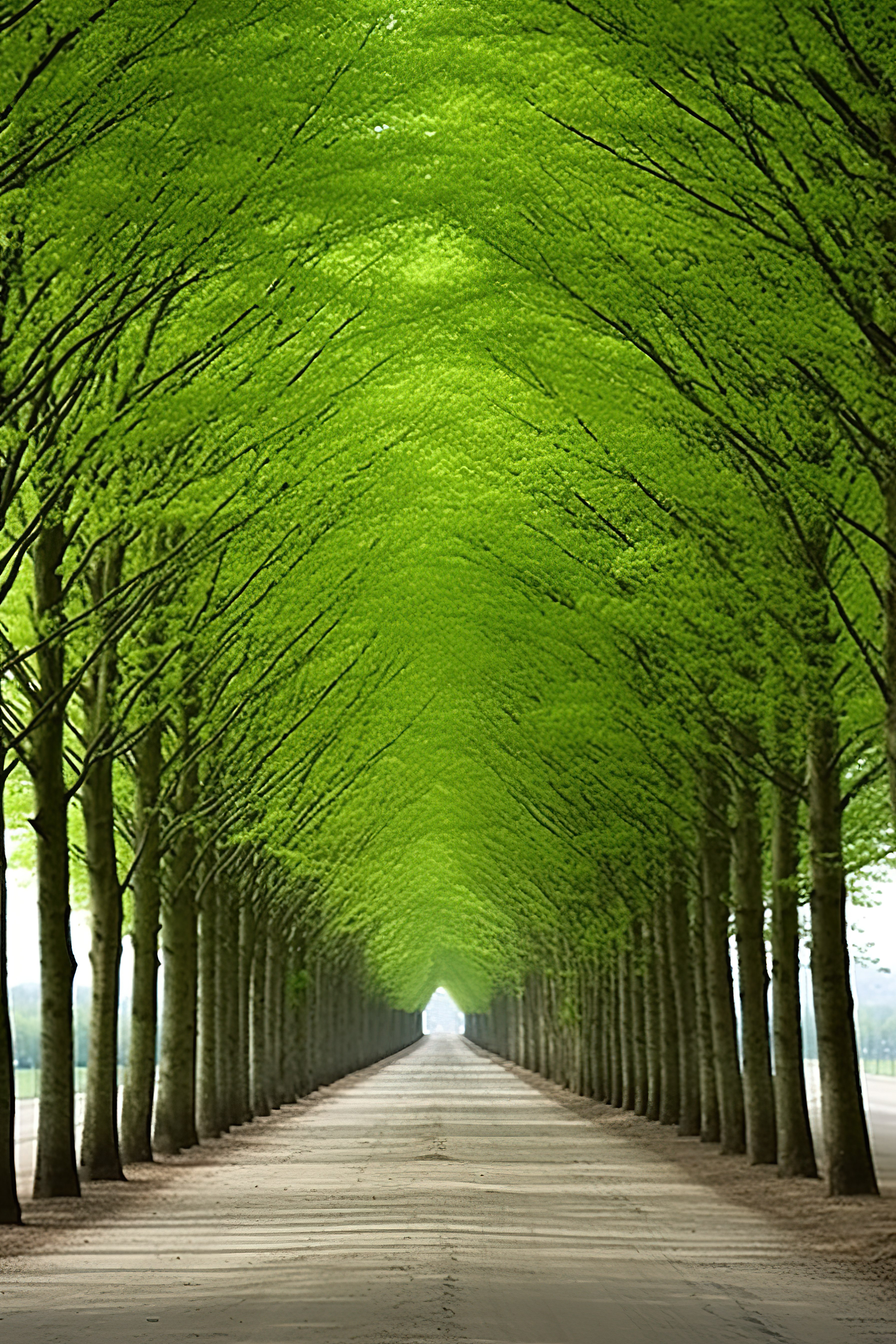 春天，一条安静的街道，两旁绿树成荫图片