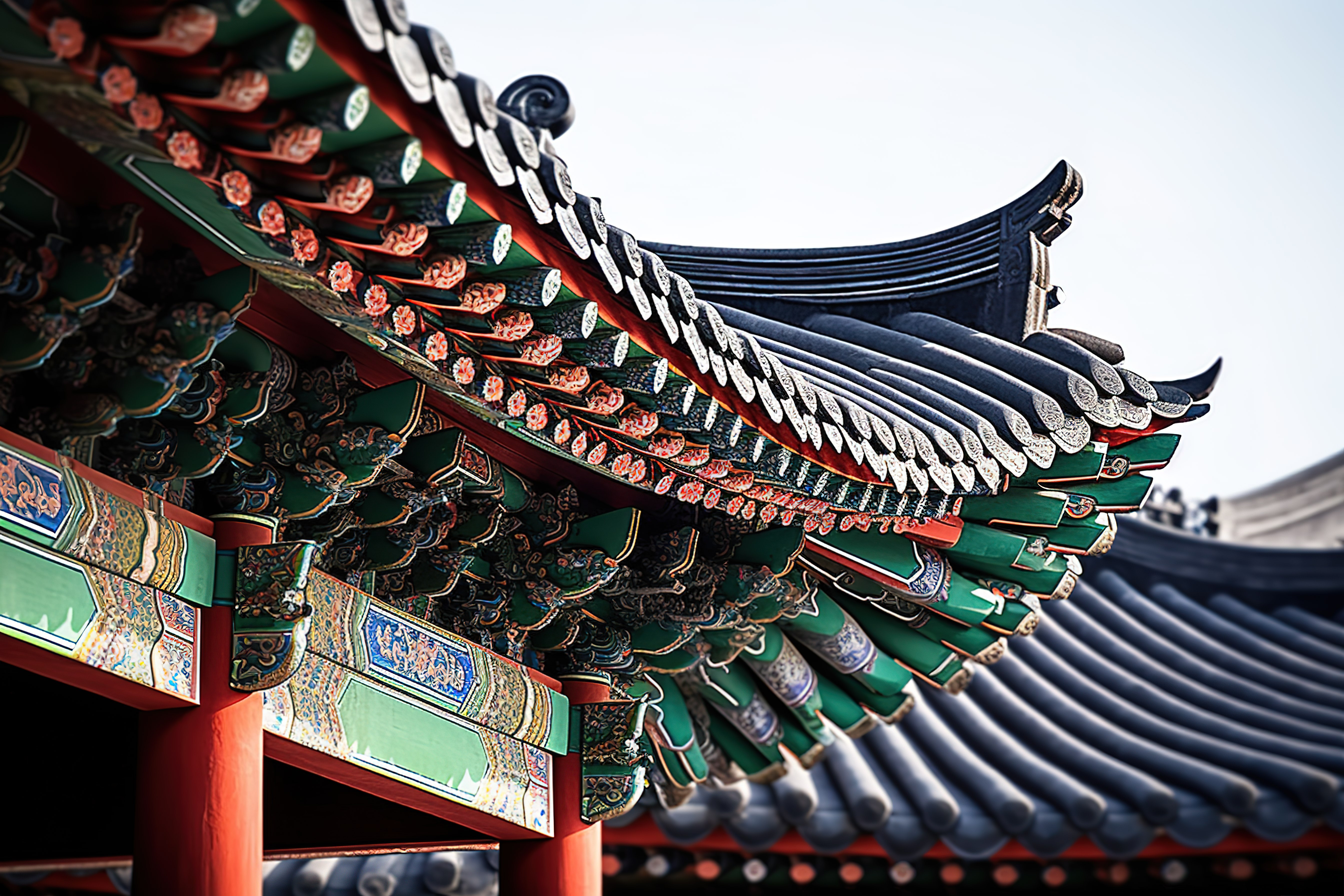 韩国宝塔的屋顶和正面图片
