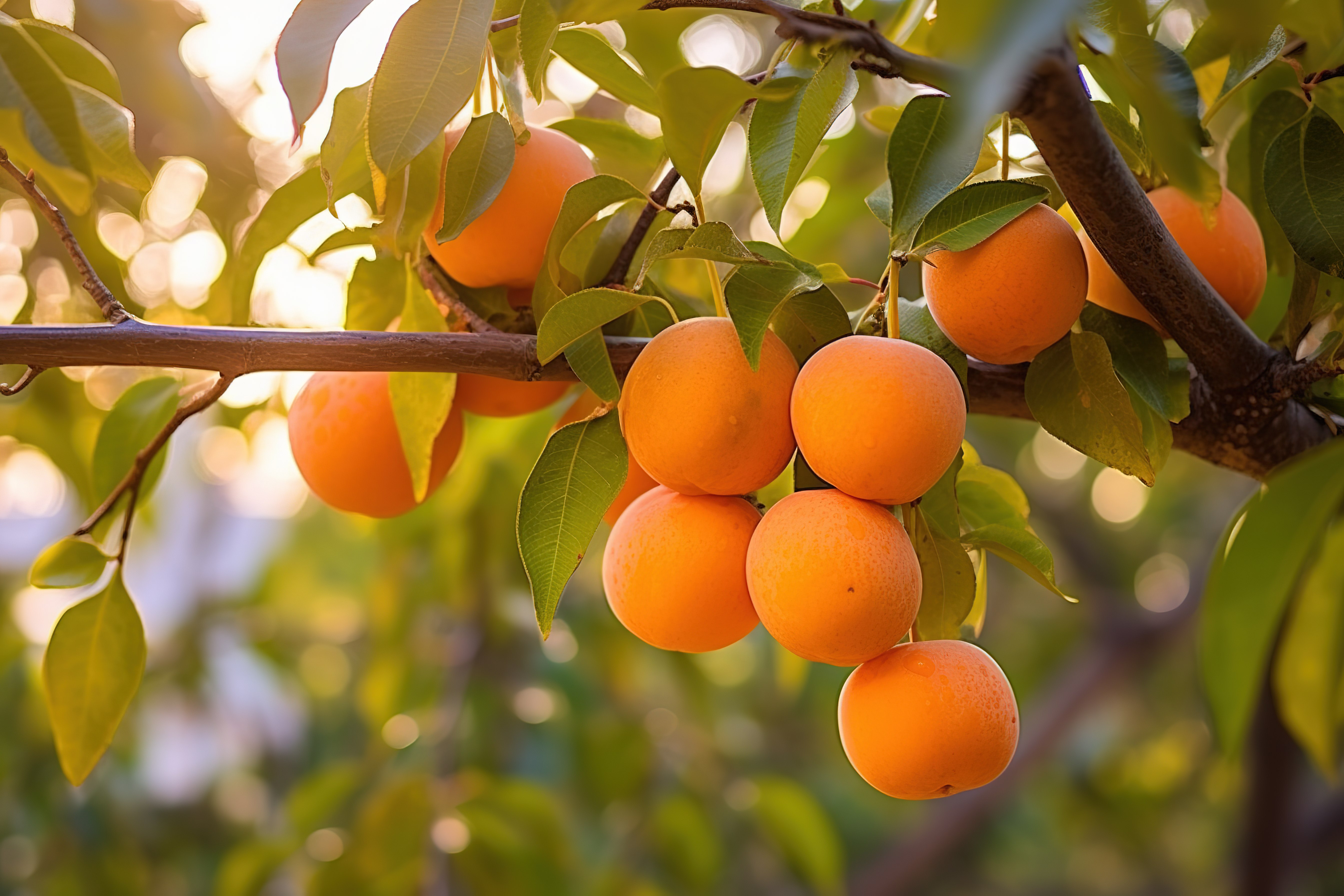 杏树的树枝上有几个橙色的水果图片