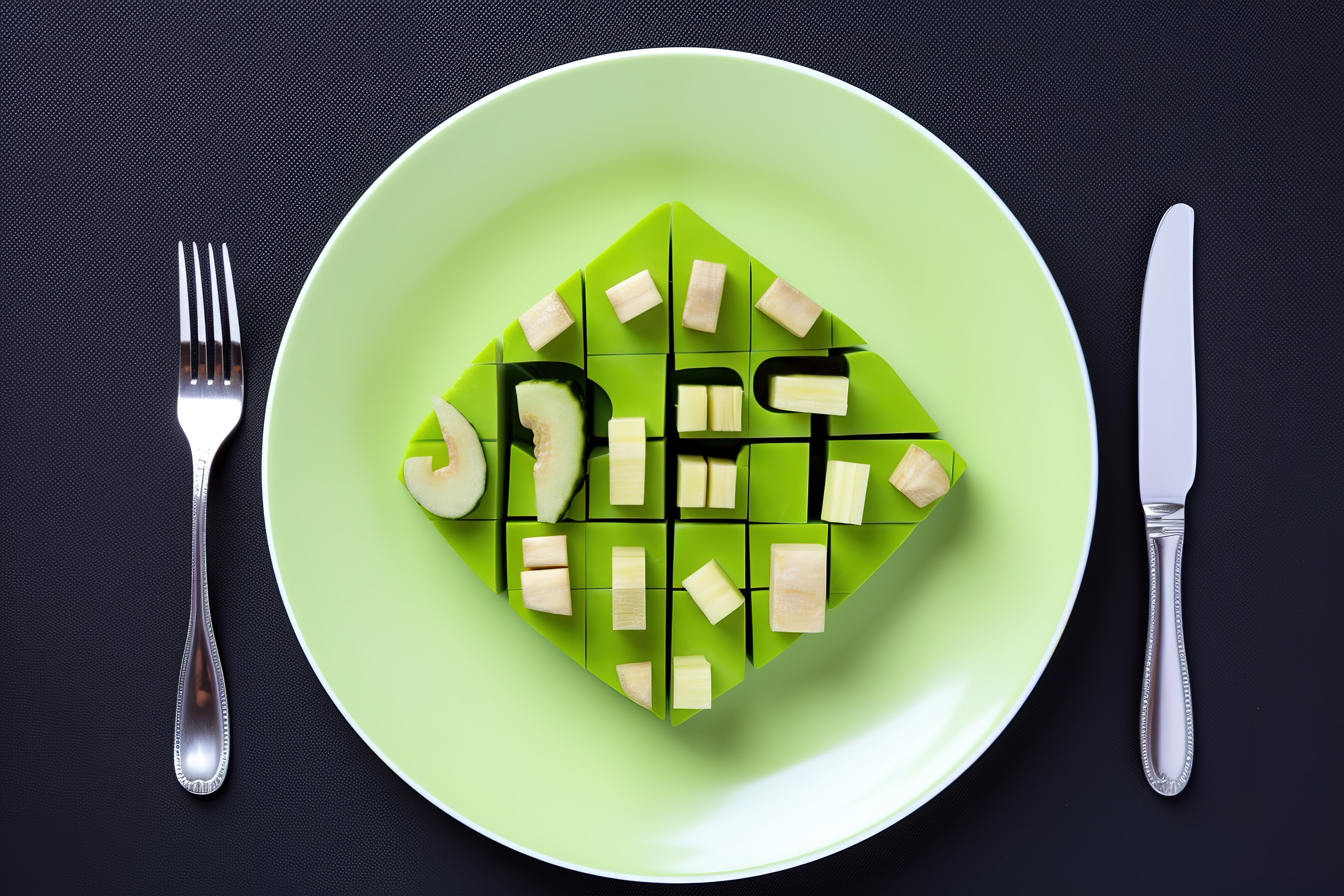 绿色沙拉盘，上面写着“饮食”一词图片