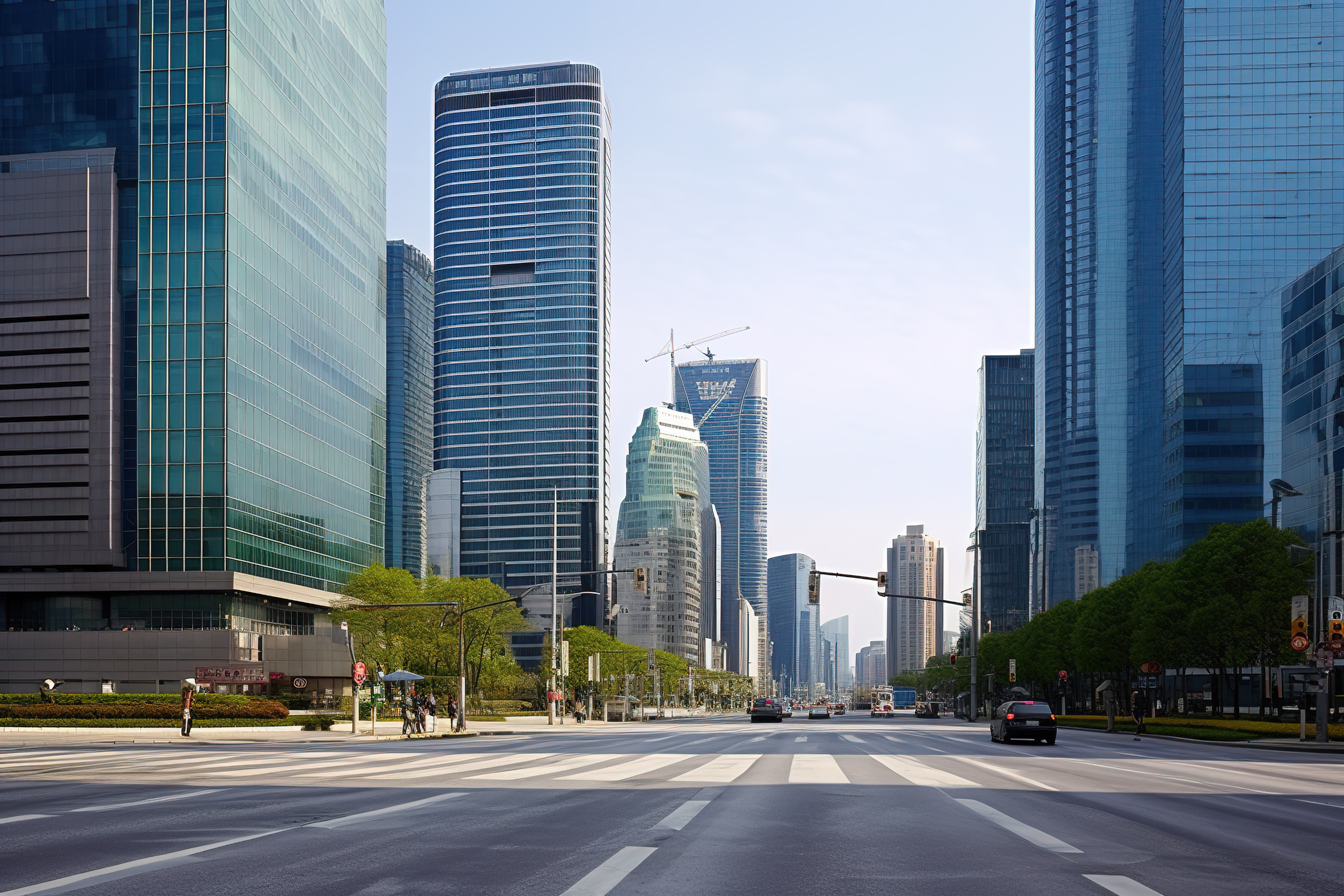 首尔空旷街道上的高大豪华建筑图片