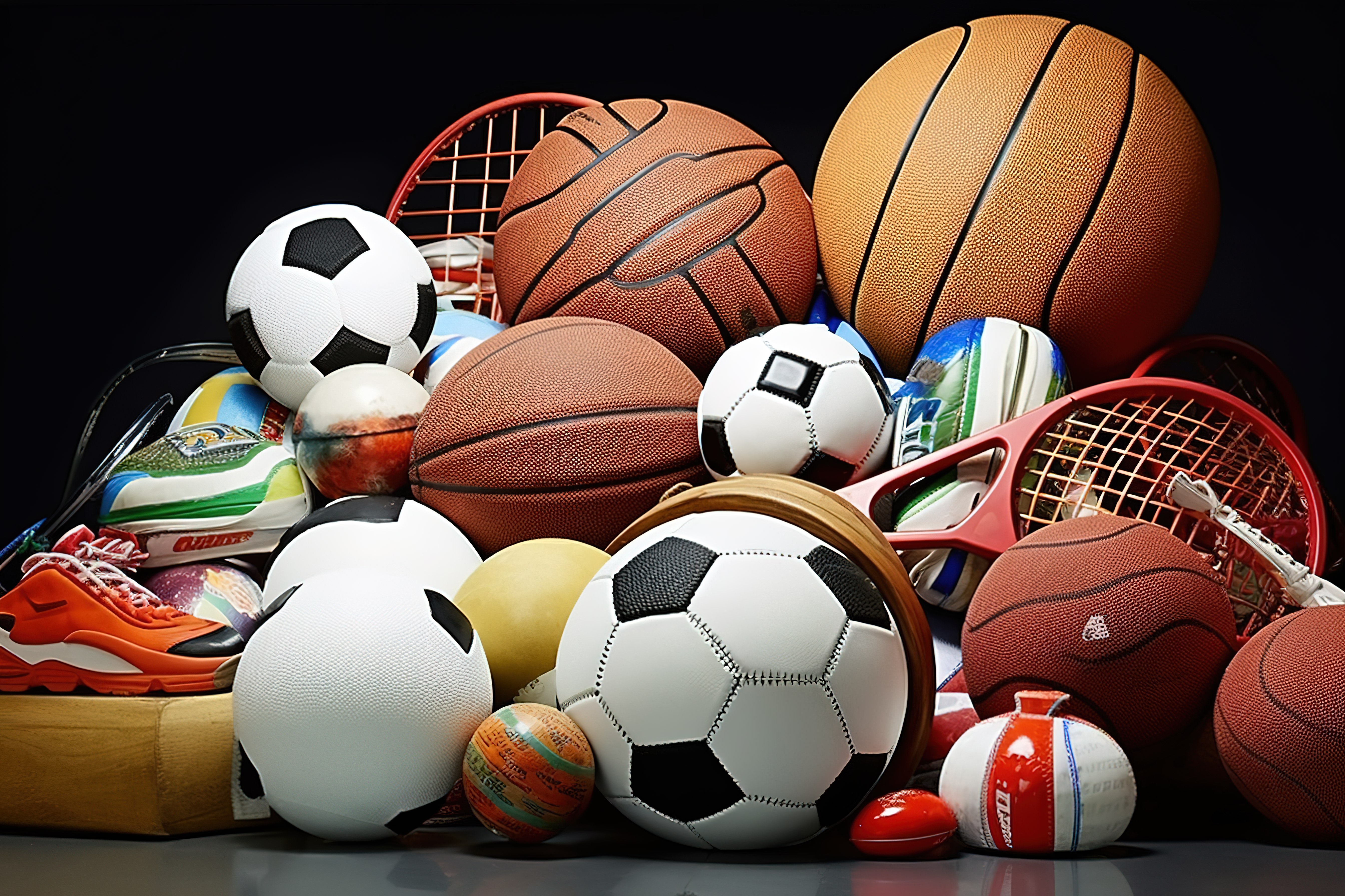 其他体育用品和球位于白色表面上图片