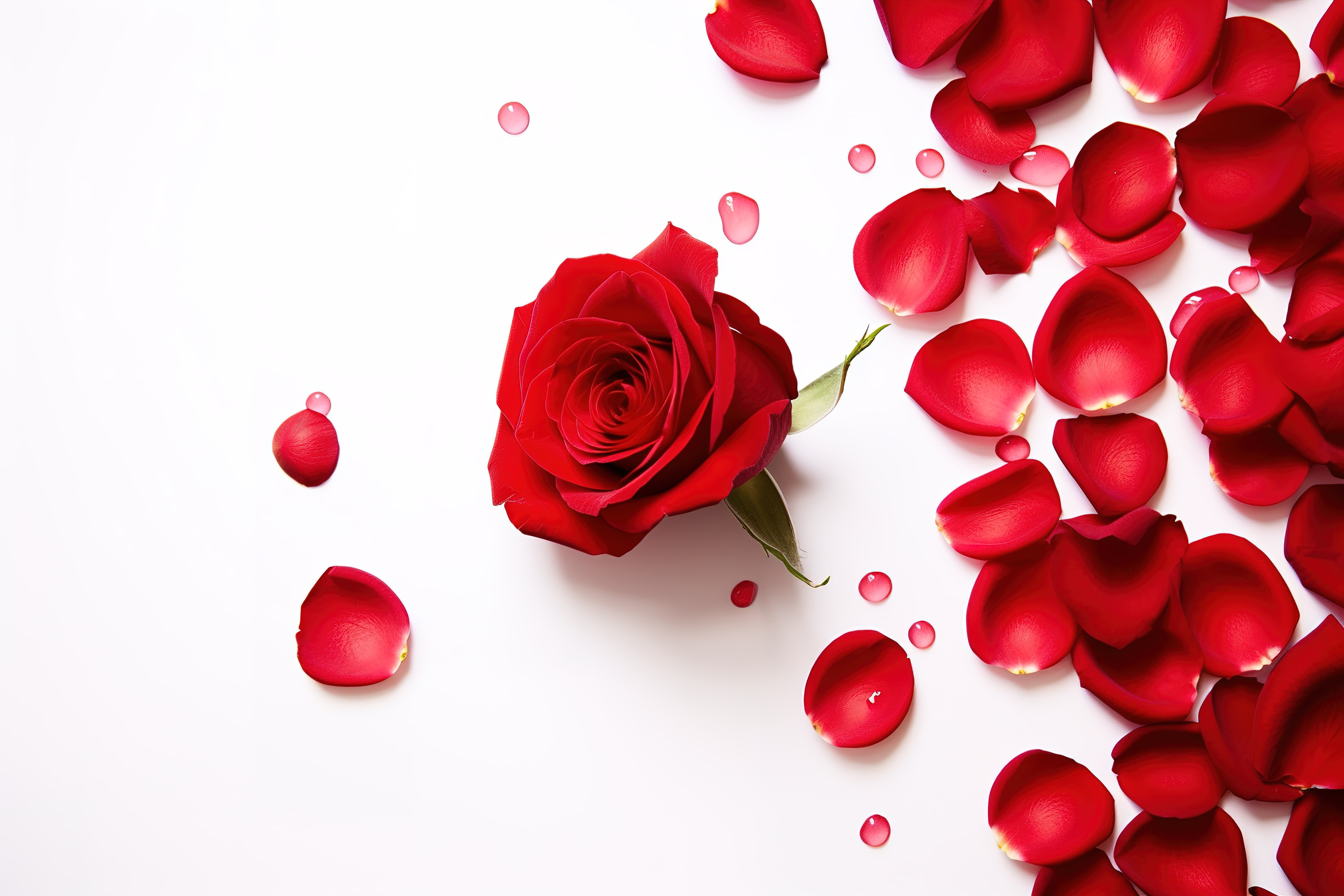 一朵红玫瑰坐在白色的玫瑰花瓣上图片