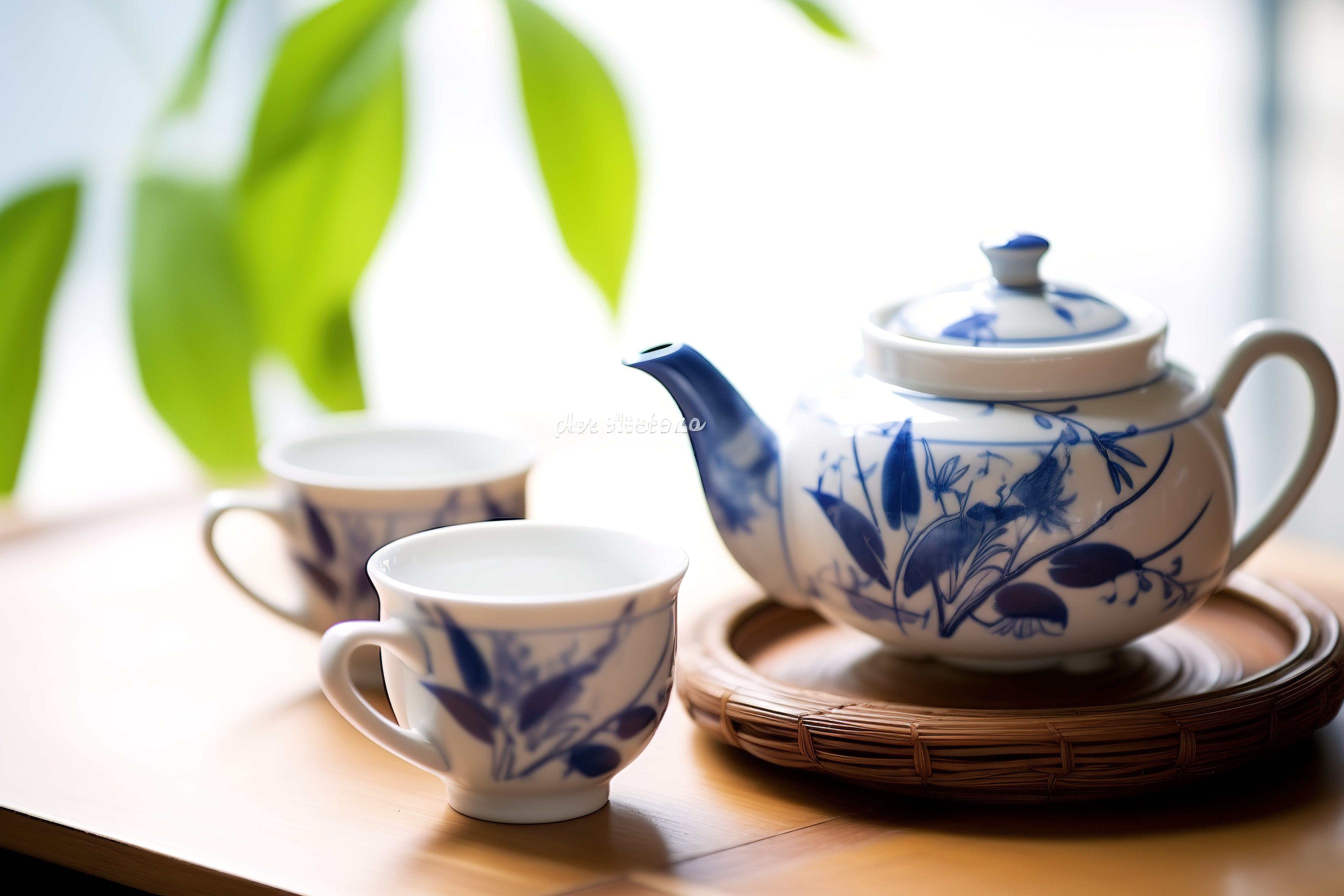 传统日本茶具中的茶壶和杯子图片
