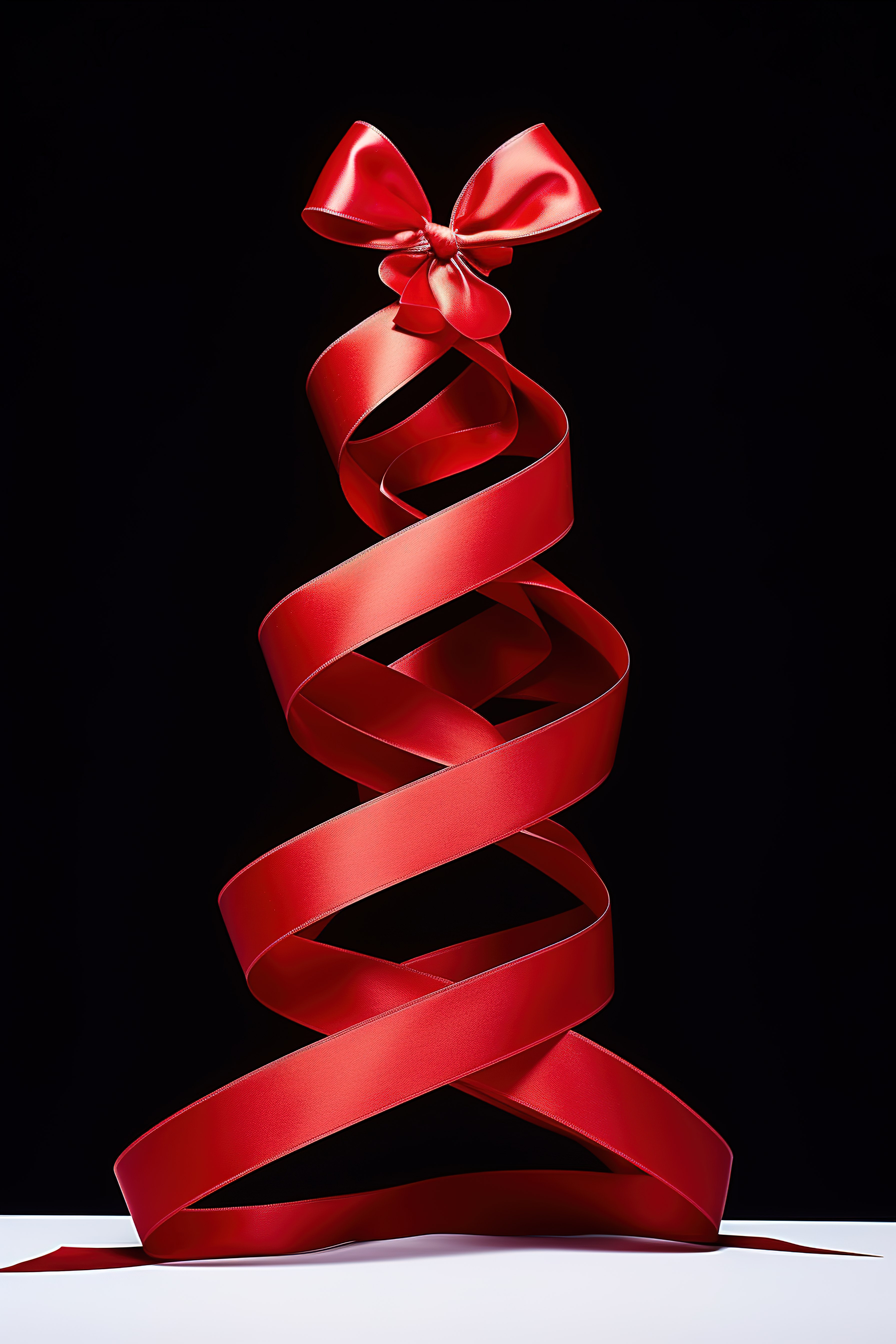 一棵形状像丝带的红色圣诞树图片