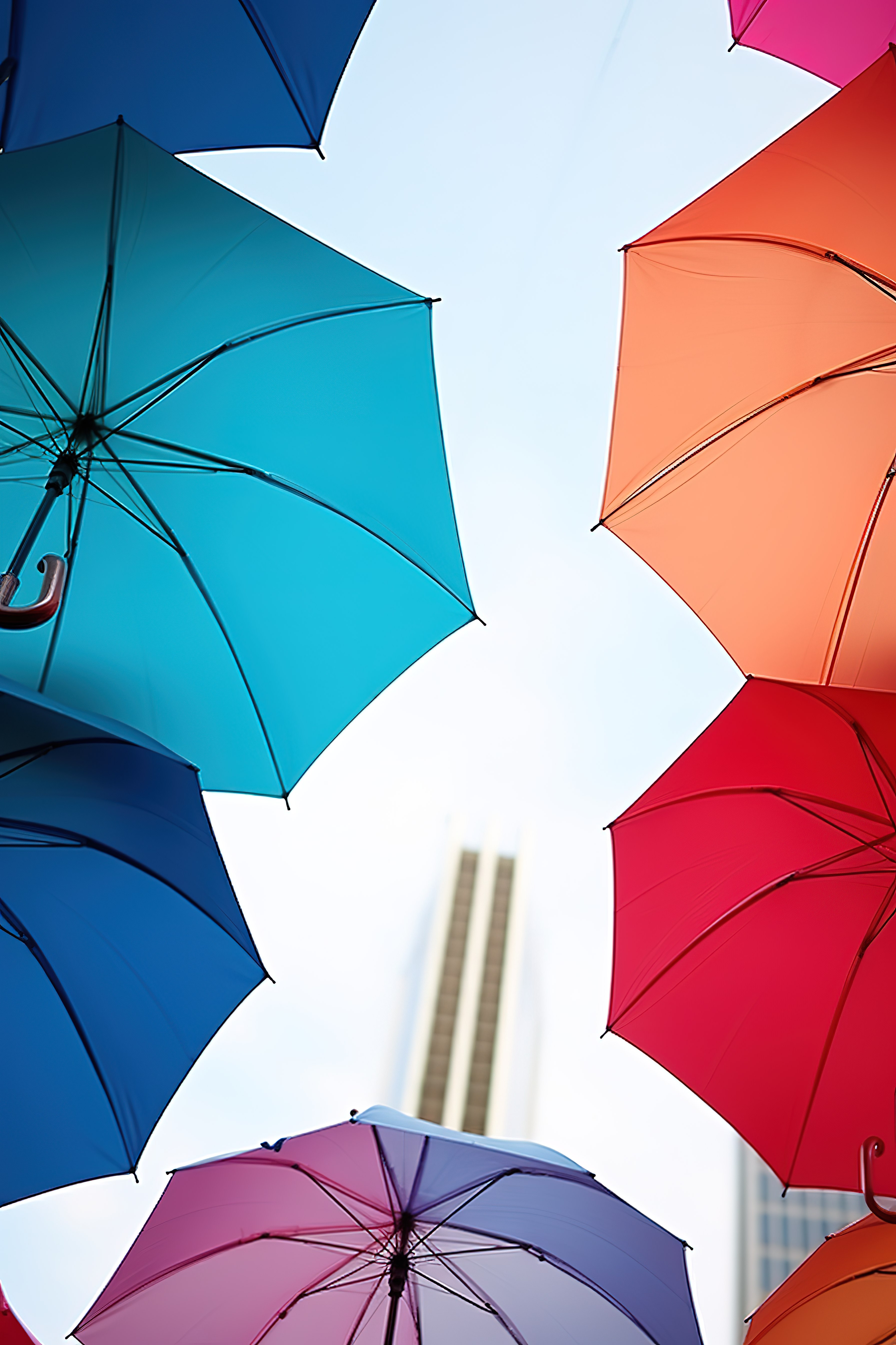 色彩鲜艳的雨伞和蓝天图片