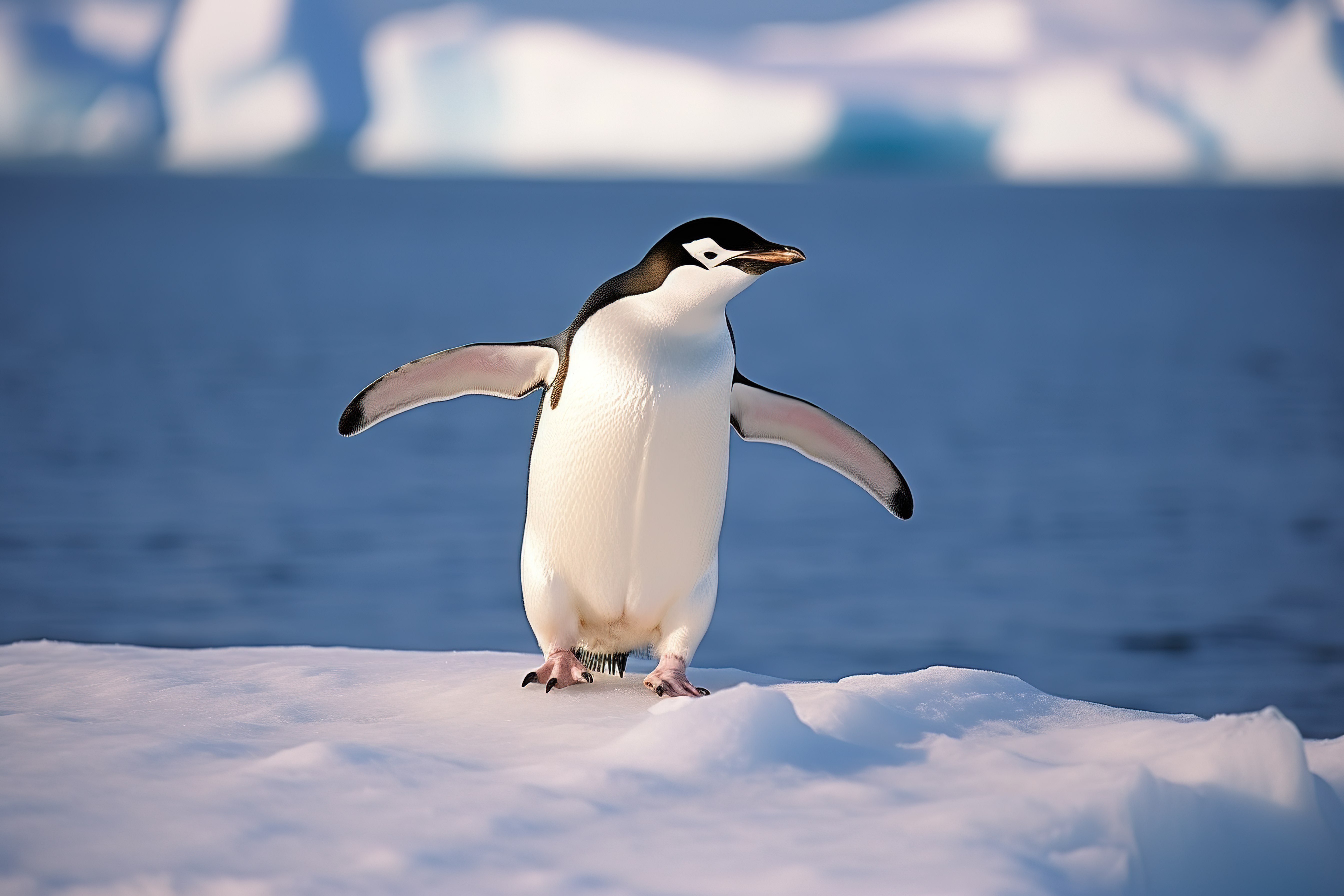 企鹅站在靠近水的冰上图片